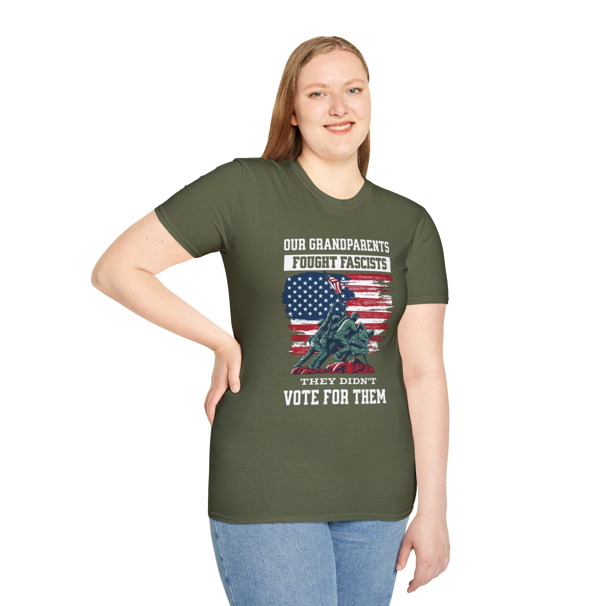 Unisex Softstyle T-Shirt: 'Our Grandparents Fought Fascists' Patriotic Tee
