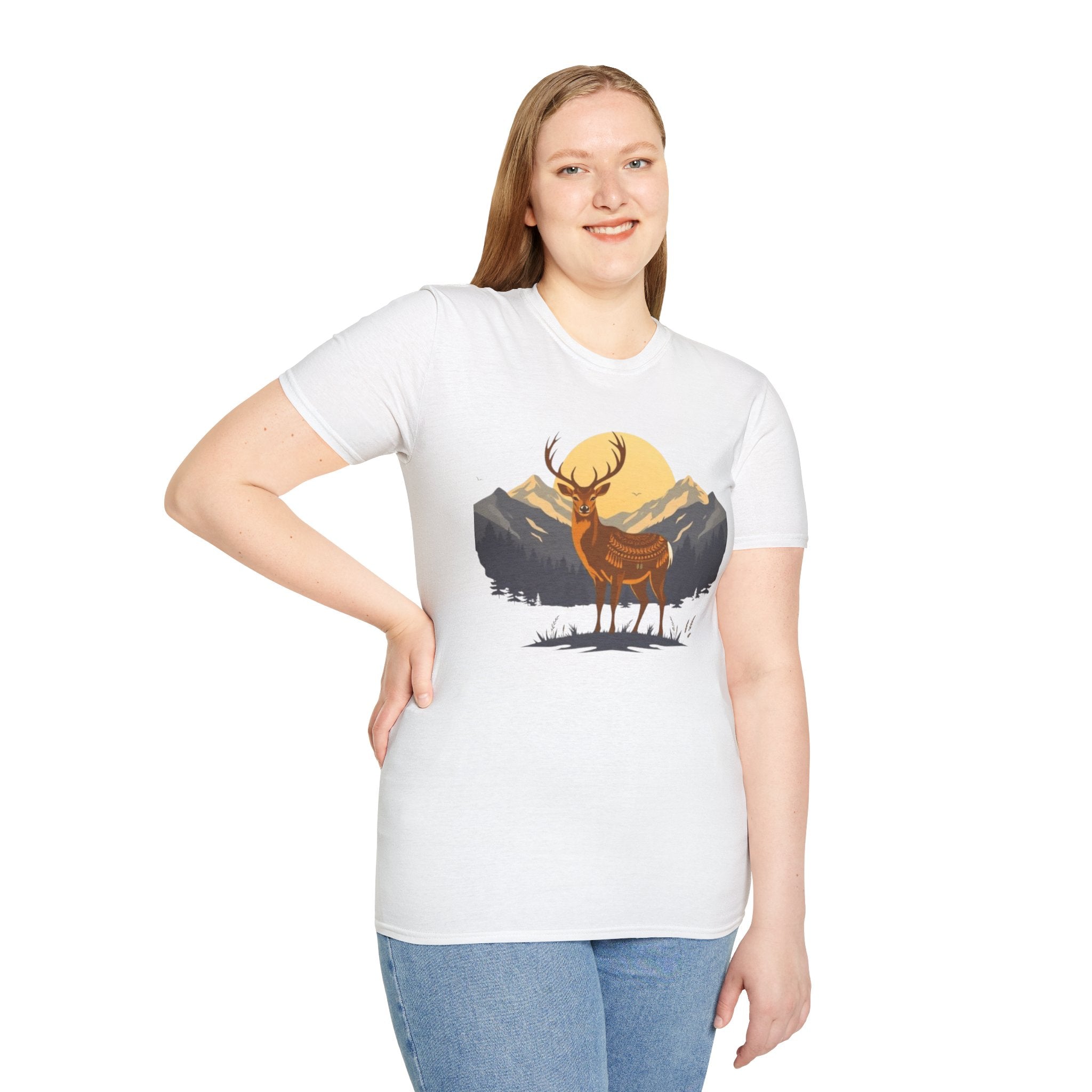 Mountain Sunset Deer Unisex Softstyle T-Shirt