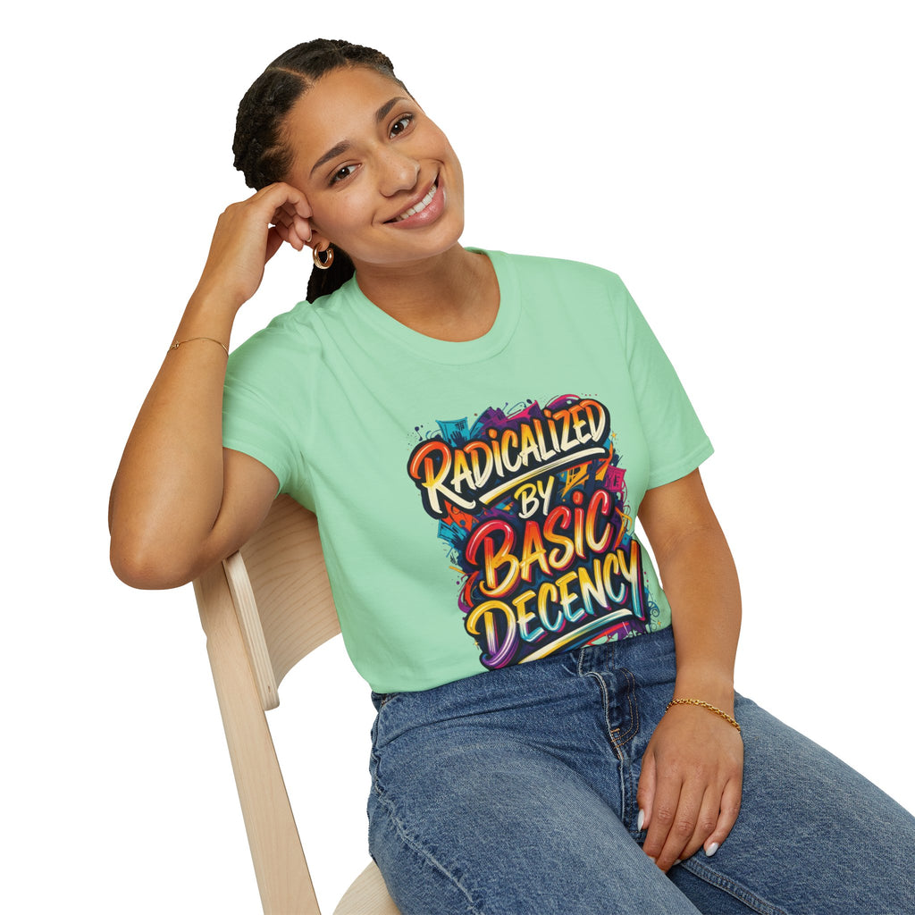 Radicalized by Basic Decency T-Shirt Colorful Graffiti Typography