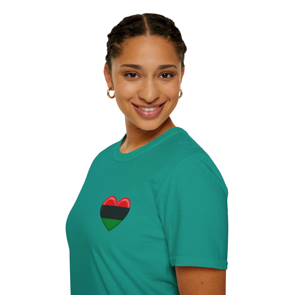 Camiseta unisex de estilo suave Unity and Heritage con corazón panafricano