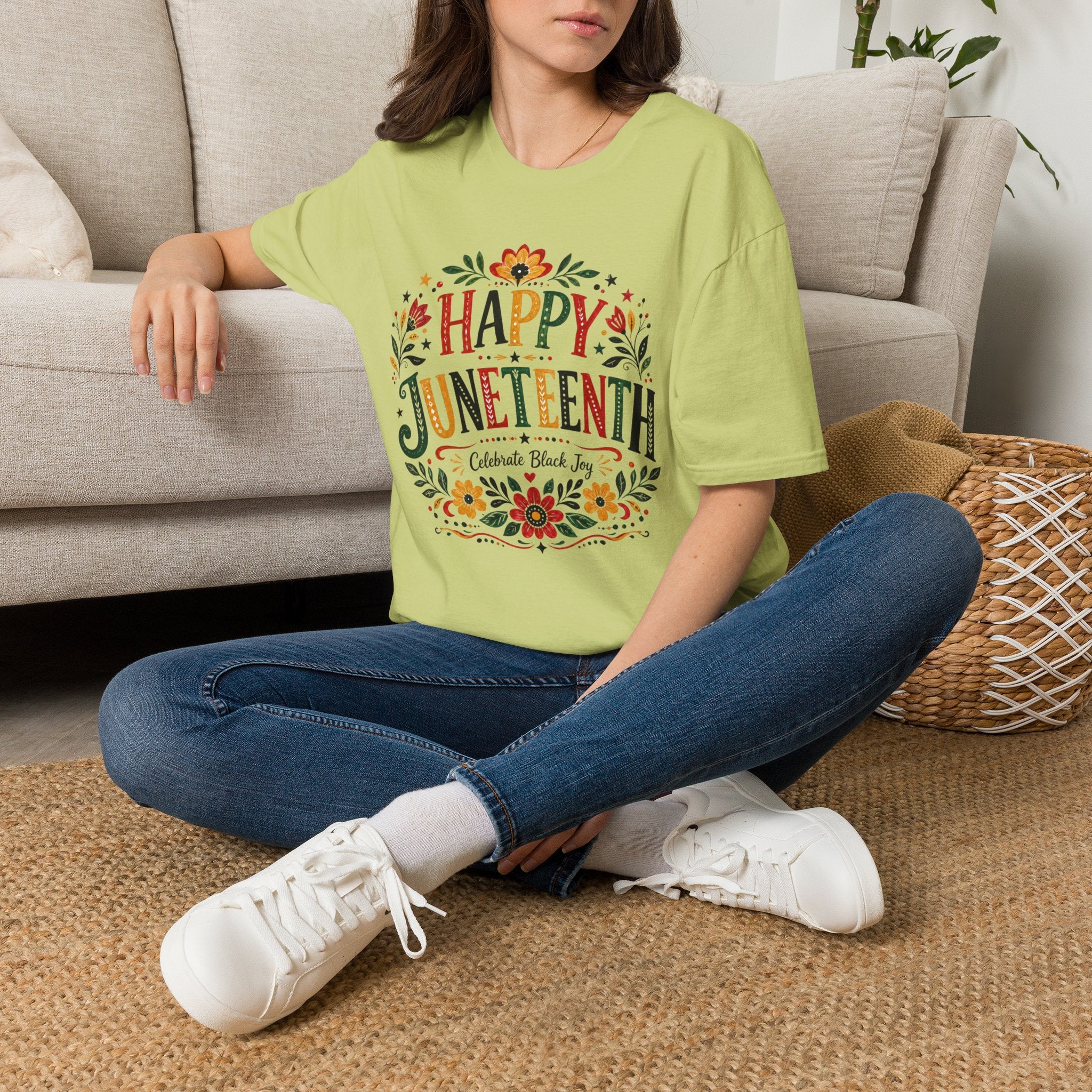 Juneteenth T-Shirt — "Happy Juneteenth" Floral Celebration Tee