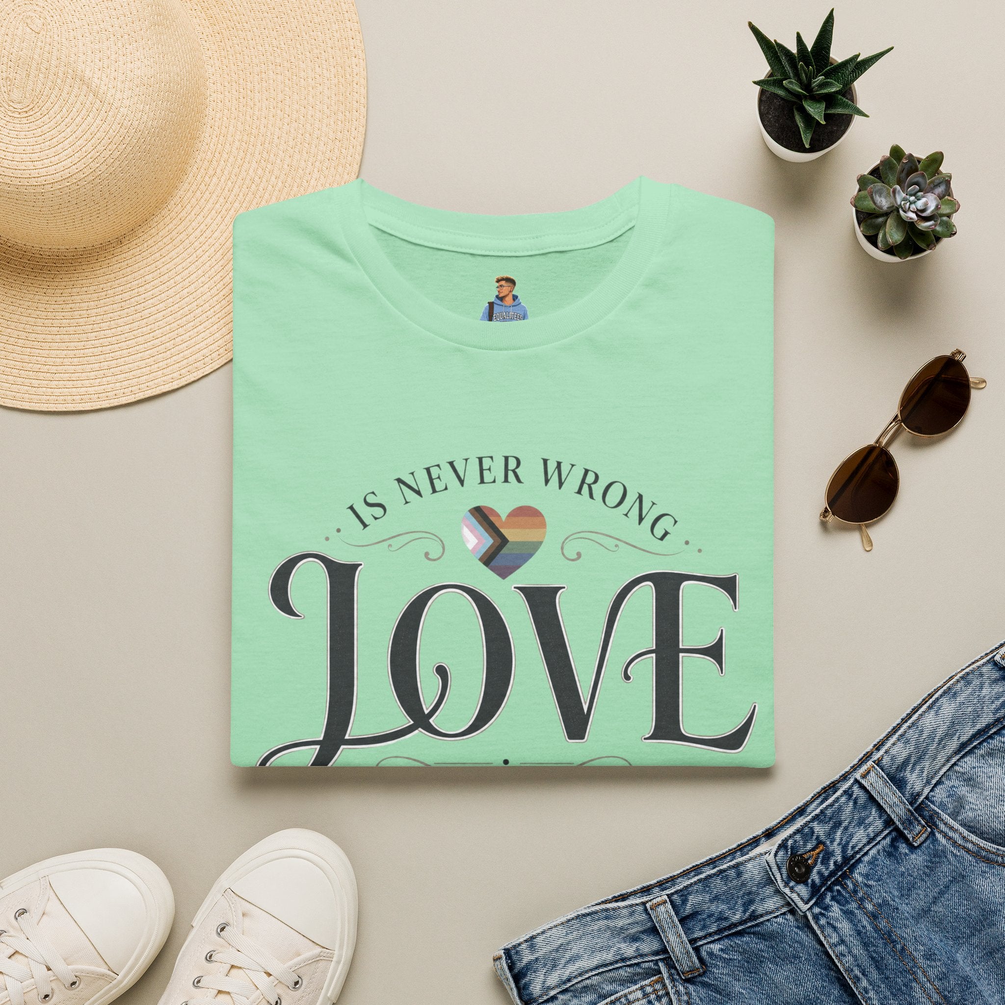 Love Is Never Wrong T-Shirt — LGBTQ+ Pride Heart Tee