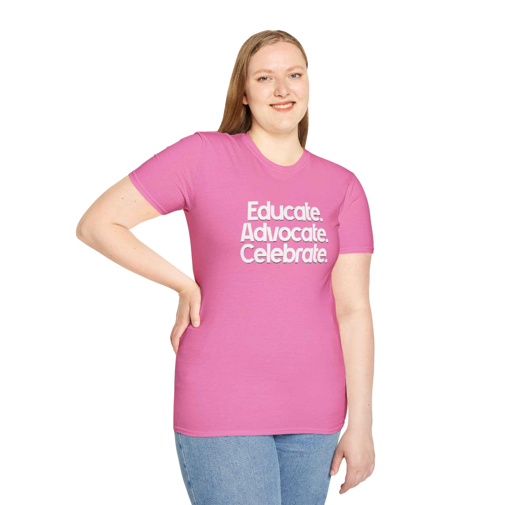 Educate. Advocate. Celebrate. Minimalist Pride T-Shirt