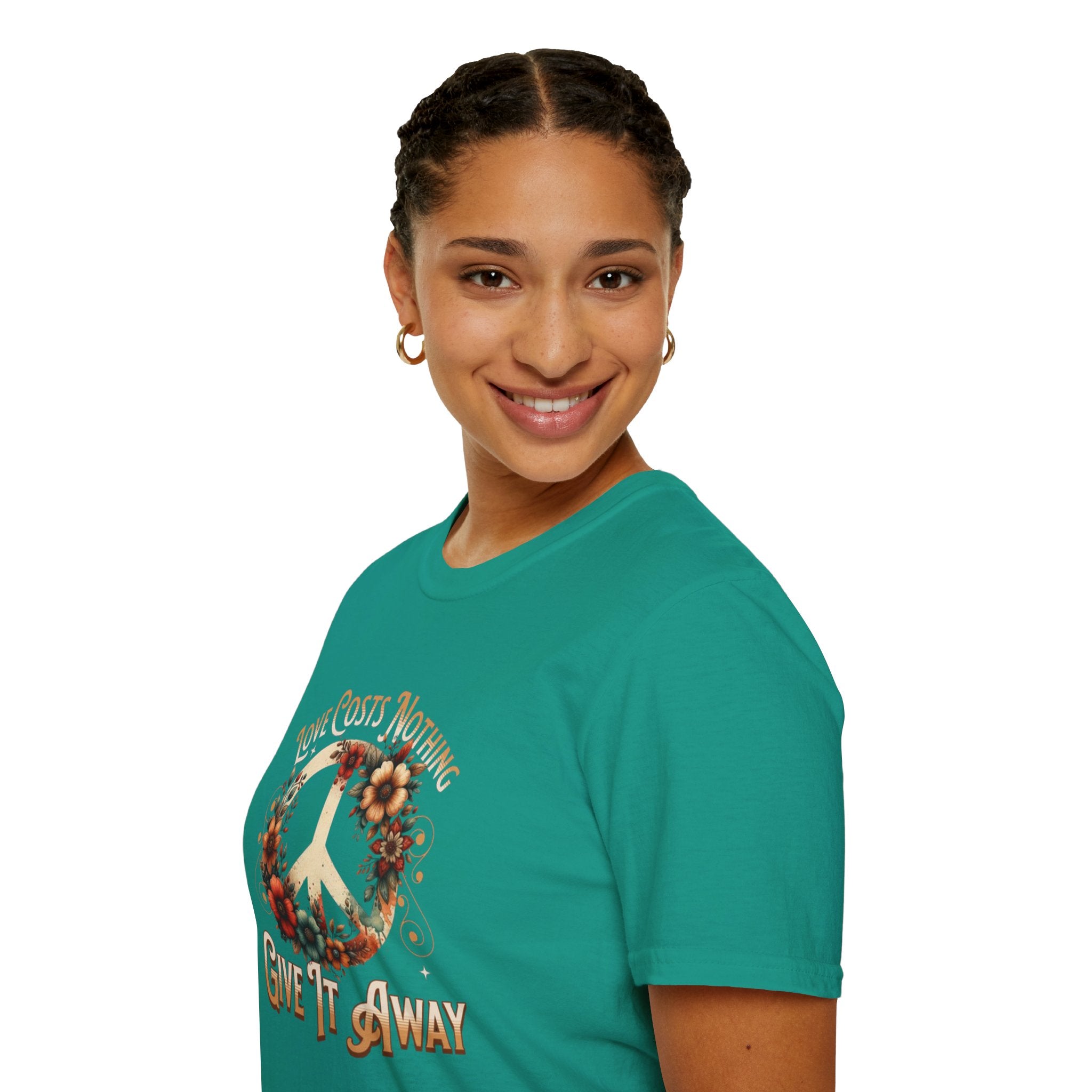 Unisex Softstyle T-Shirt - Love Costs Nothing, Give It Away Floral Peace Design