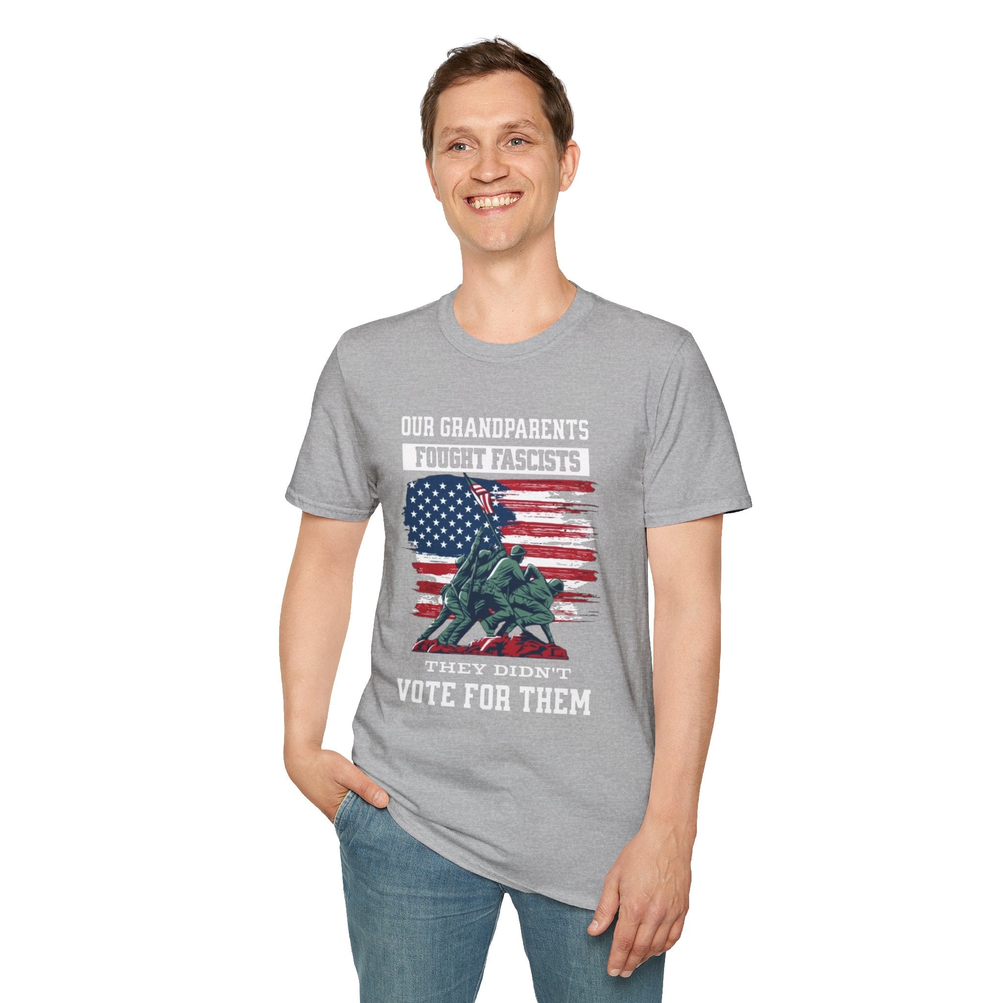 Unisex Softstyle T-Shirt: 'Our Grandparents Fought Fascists' Patriotic Tee