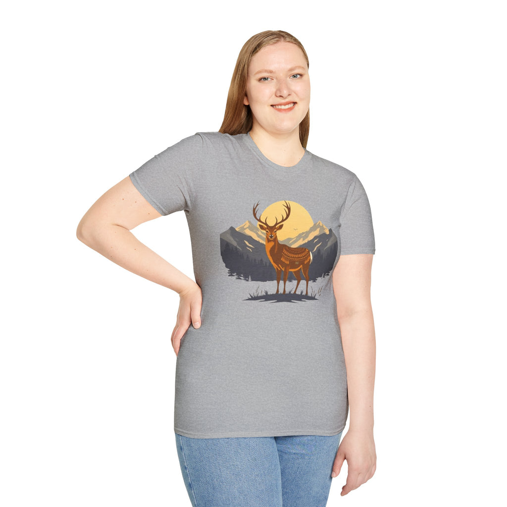 Mountain Sunset Deer Unisex Softstyle T-Shirt