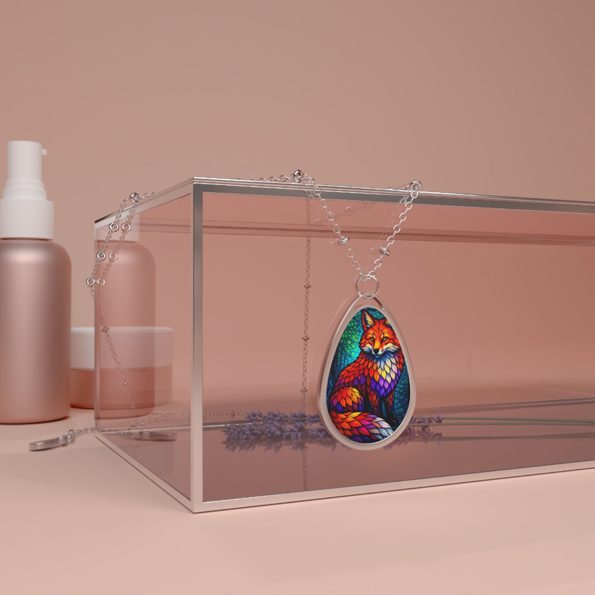 Colorful Fox Teardrop Pendant Necklace