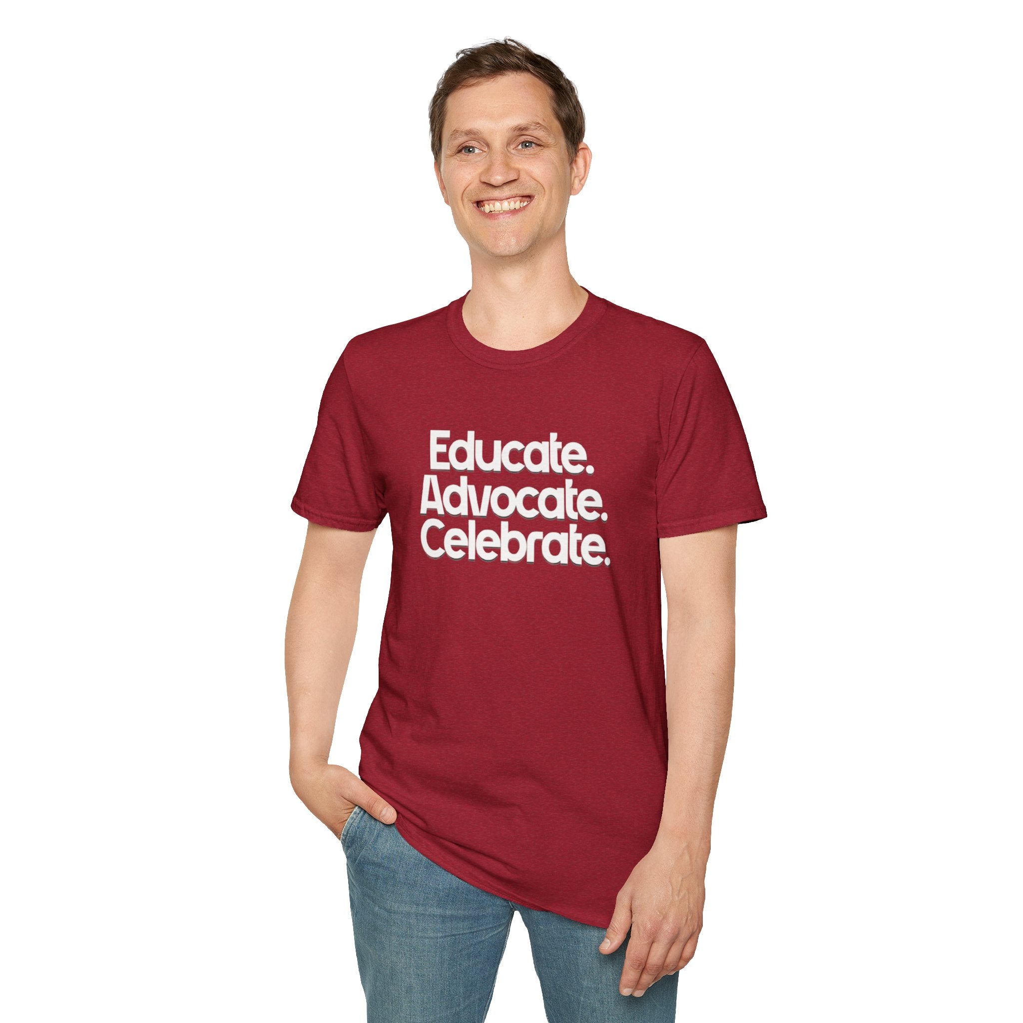 Educate. Advocate. Celebrate. Minimalist Pride T-Shirt