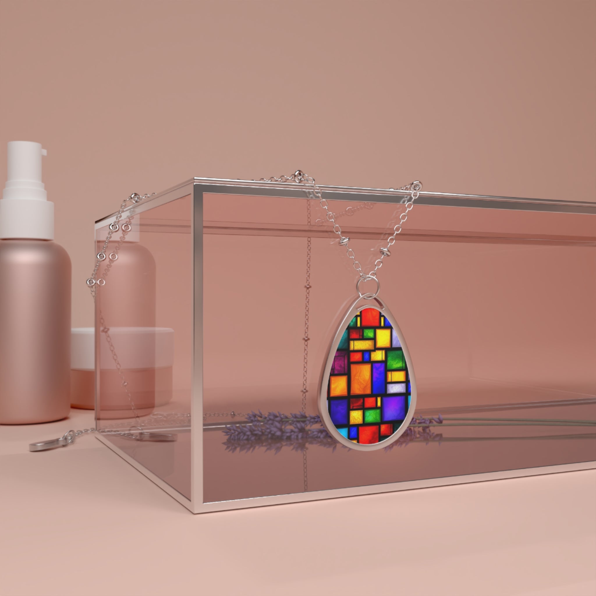 Fractal Colors Teardrop Pendant Necklace