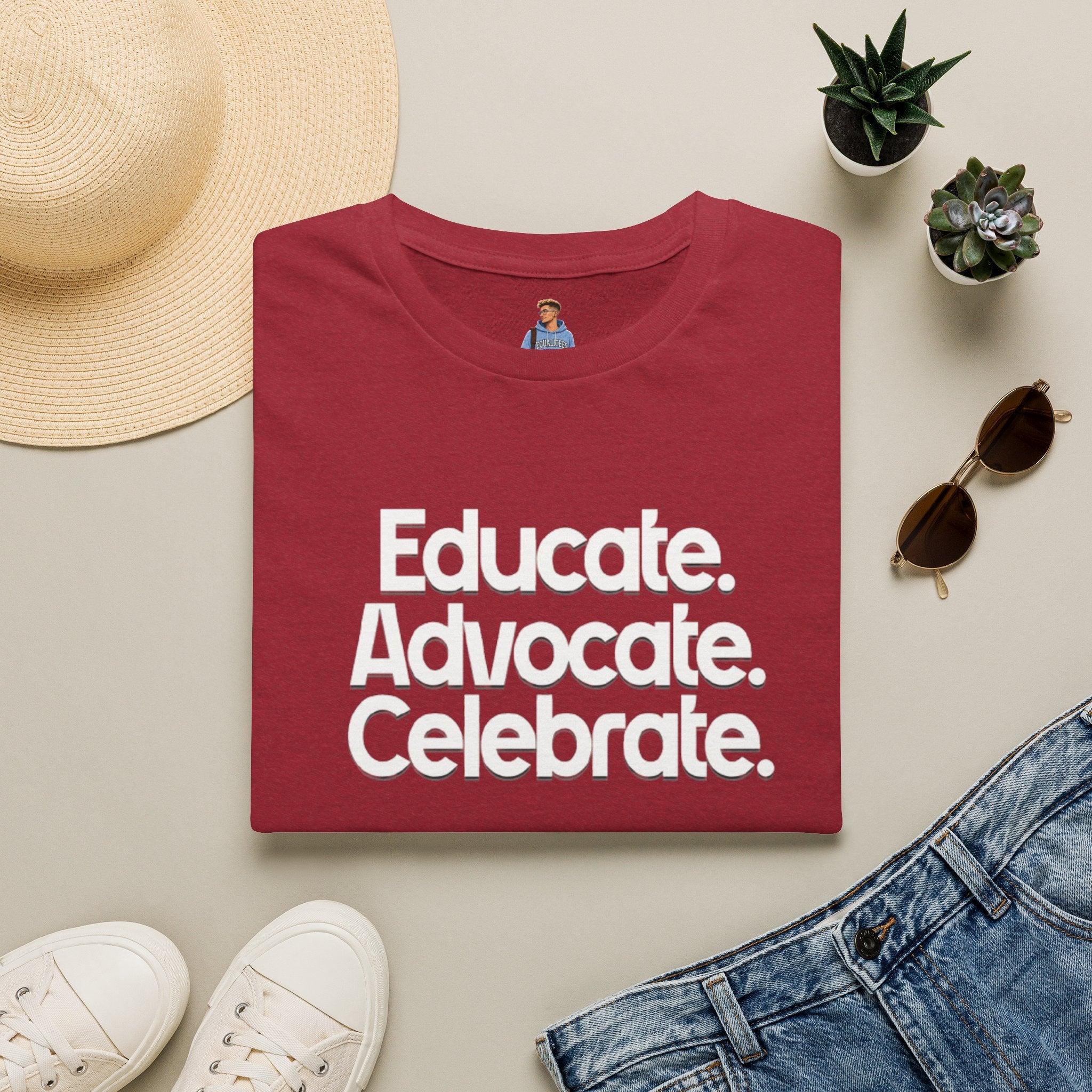 Educate. Advocate. Celebrate. Minimalist Pride T-Shirt