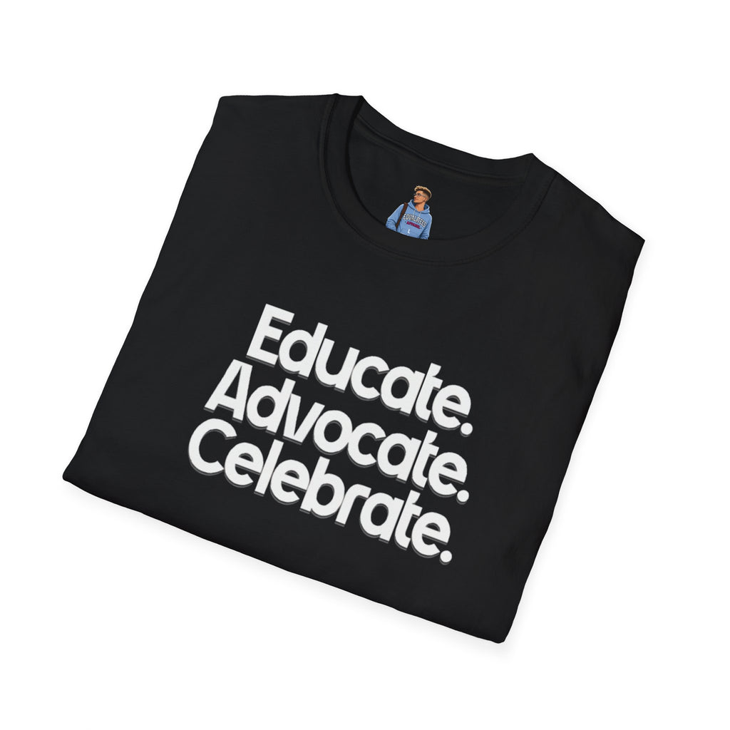 Educate. Advocate. Celebrate. Minimalist Pride T-Shirt