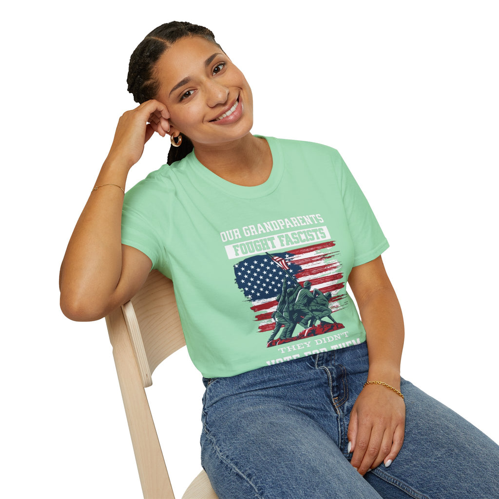 Unisex Softstyle T-Shirt: 'Our Grandparents Fought Fascists' Patriotic Tee