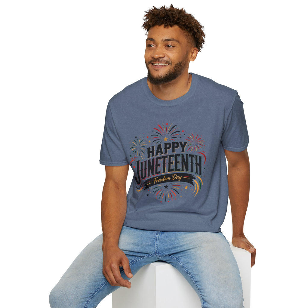 Juneteenth T-Shirt - "Happy Juneteenth" Fireworks Celebration Tee