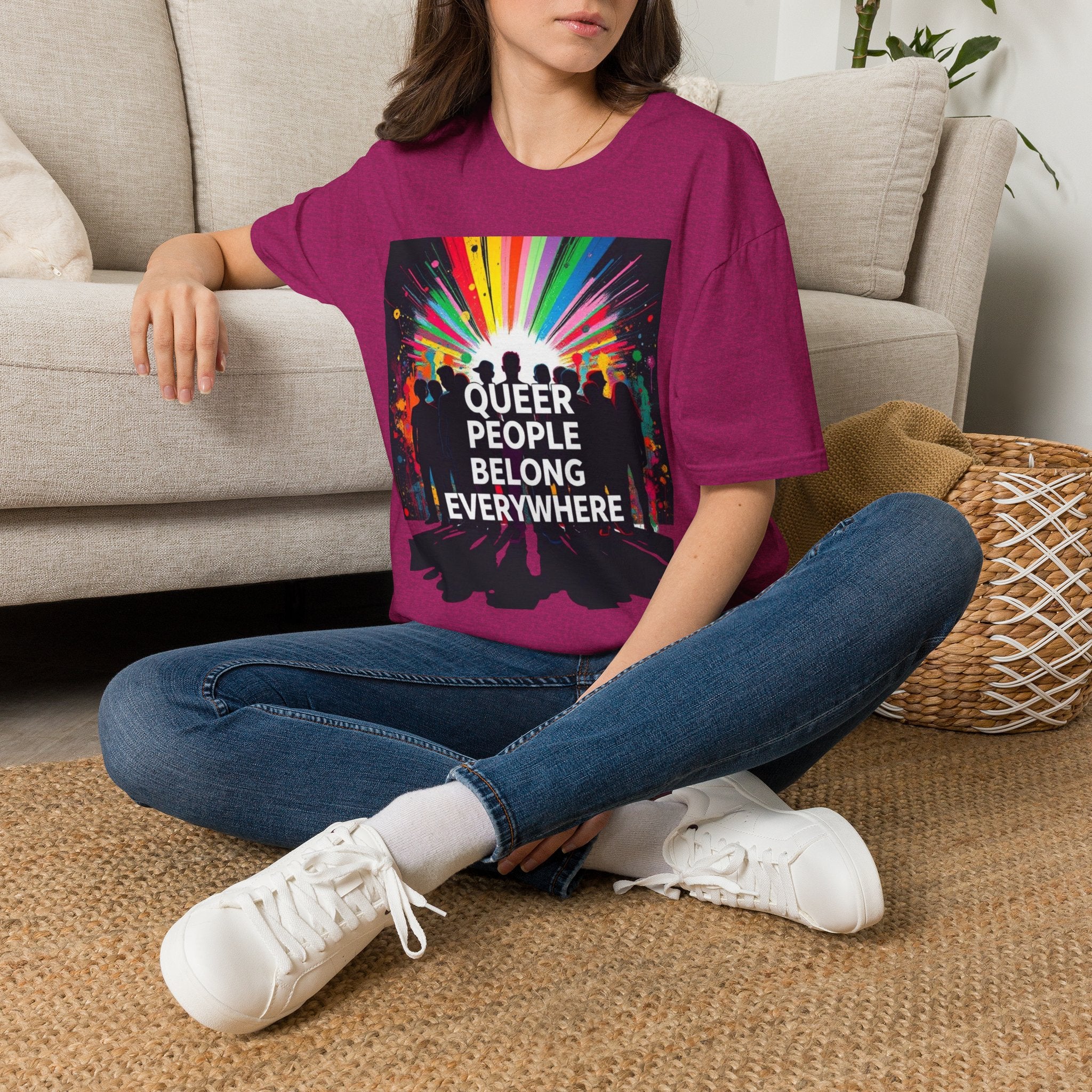 Unisex Softstyle T-Shirt - 'Queer People Belong Everywhere' Pride Graphic Tee