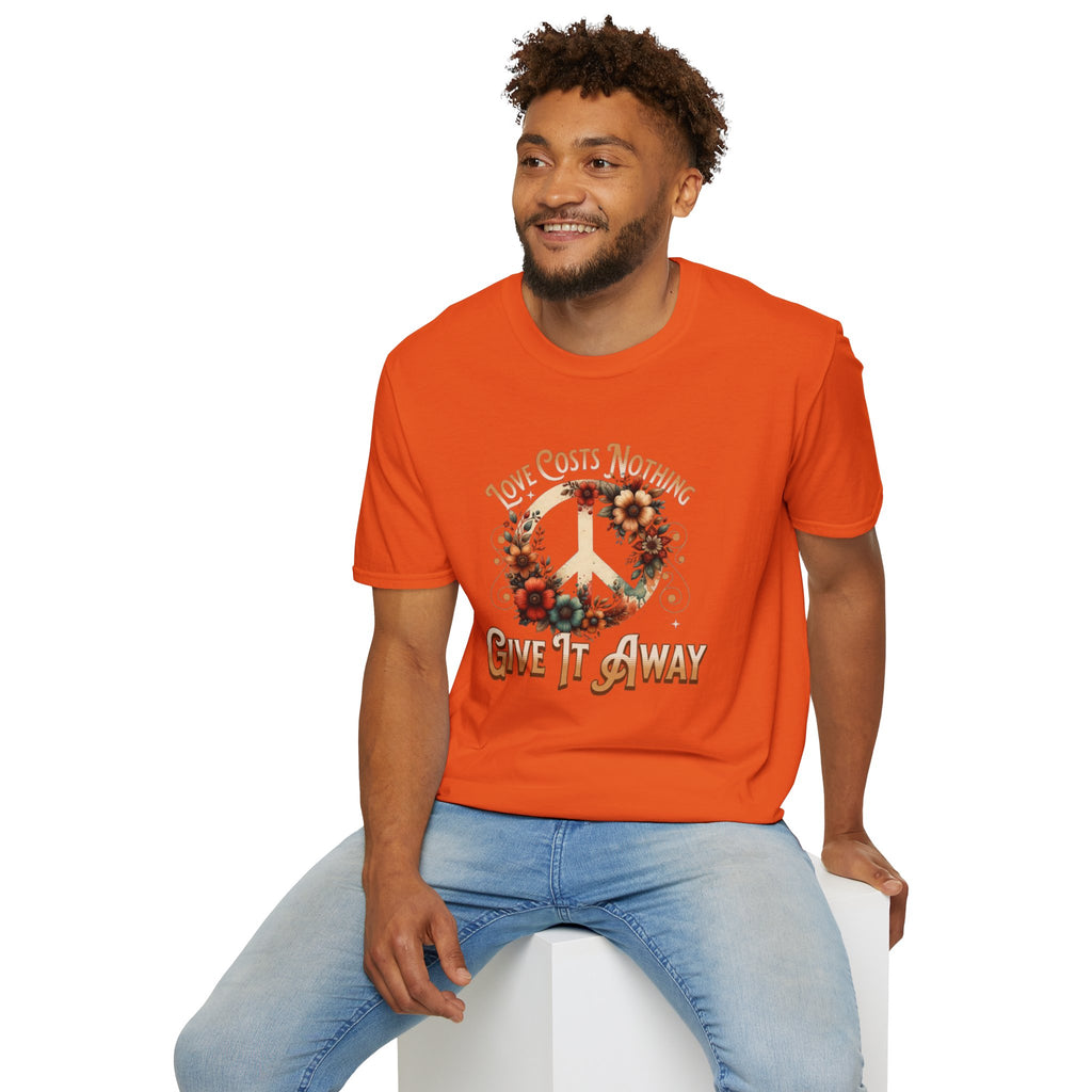 Unisex Softstyle T-Shirt - Love Costs Nothing, Give It Away Floral Peace Design
