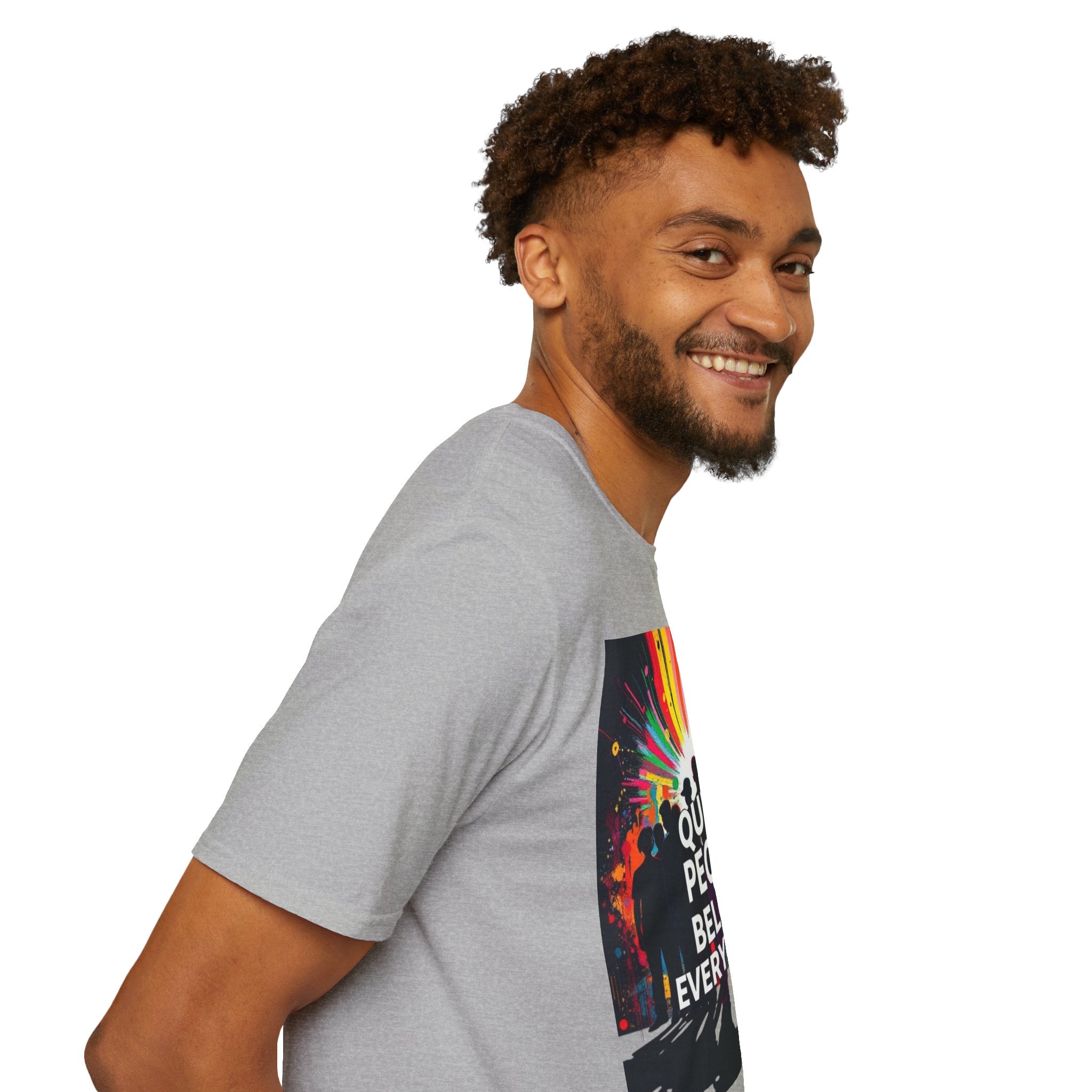 Unisex Softstyle T-Shirt - 'Queer People Belong Everywhere' Pride Graphic Tee