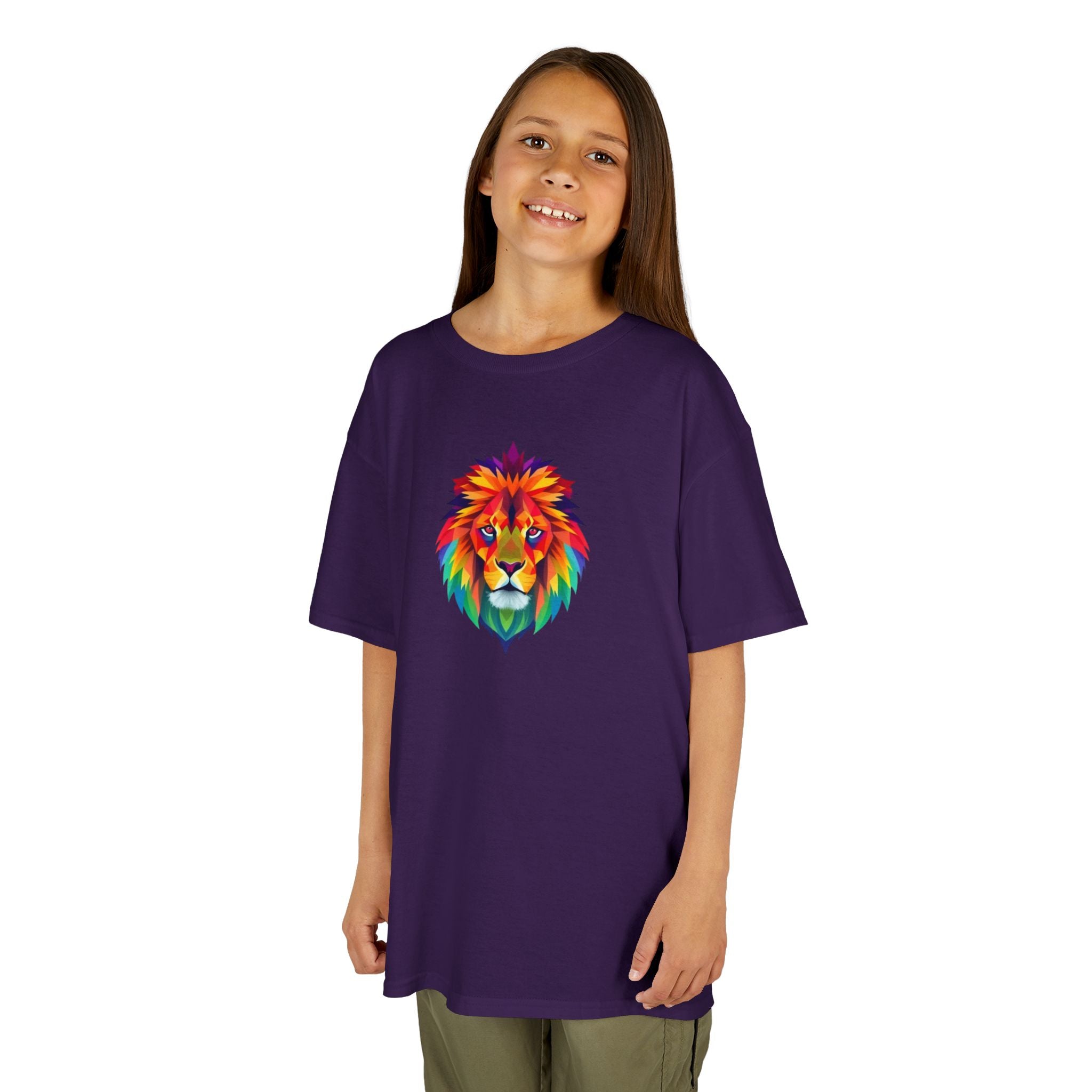 Camiseta de algodón grueso para niños con león fractal colorido