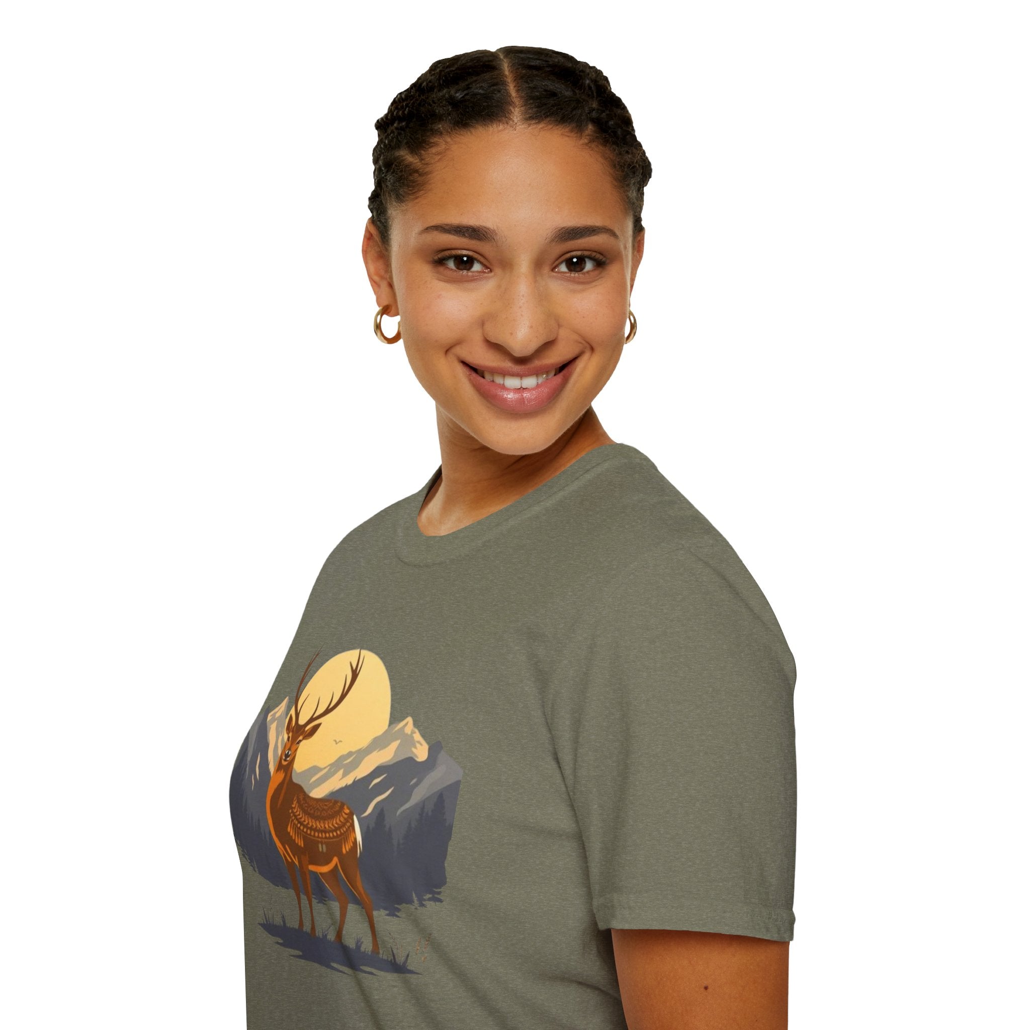 Mountain Sunset Deer Unisex Softstyle T-Shirt