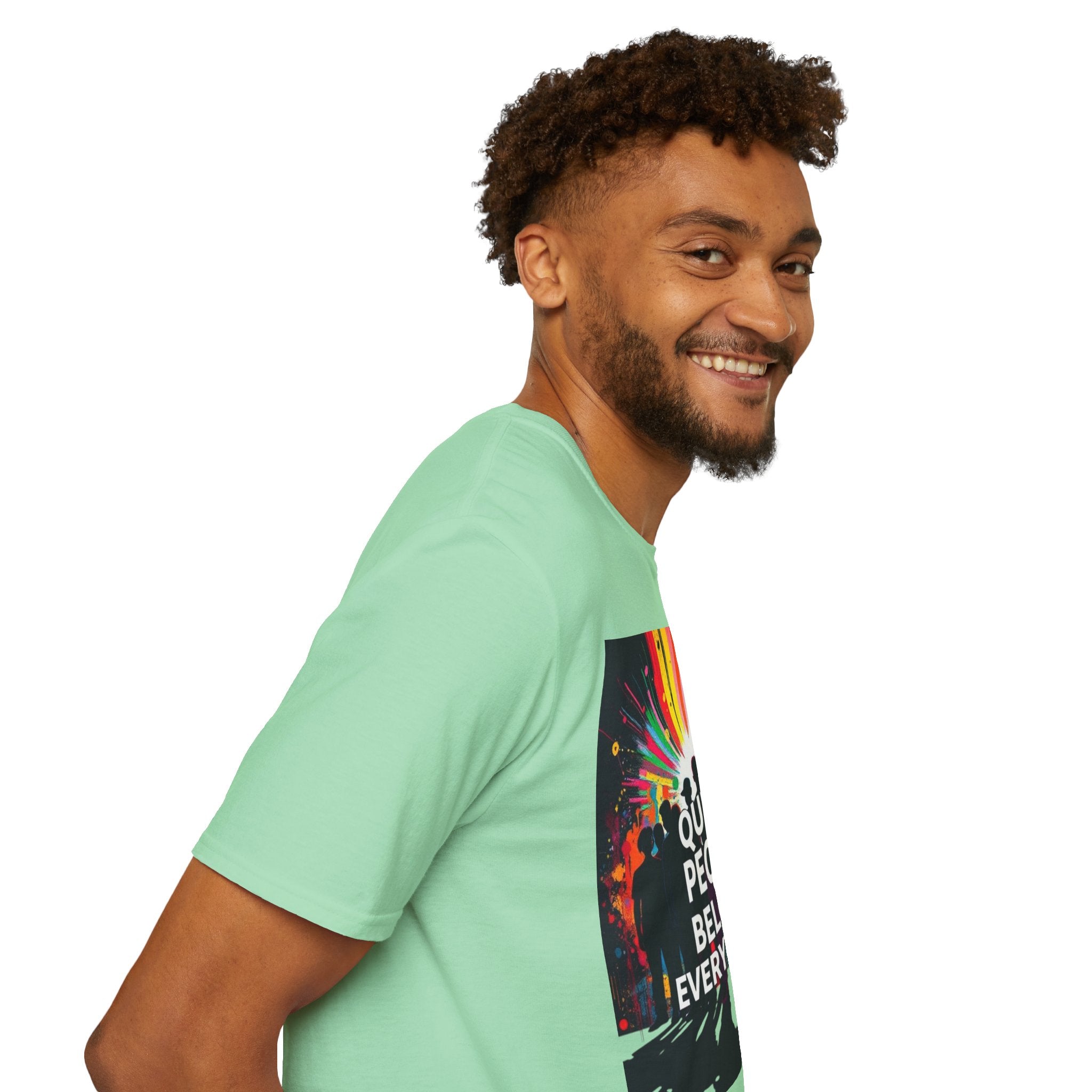 Unisex Softstyle T-Shirt - 'Queer People Belong Everywhere' Pride Graphic Tee