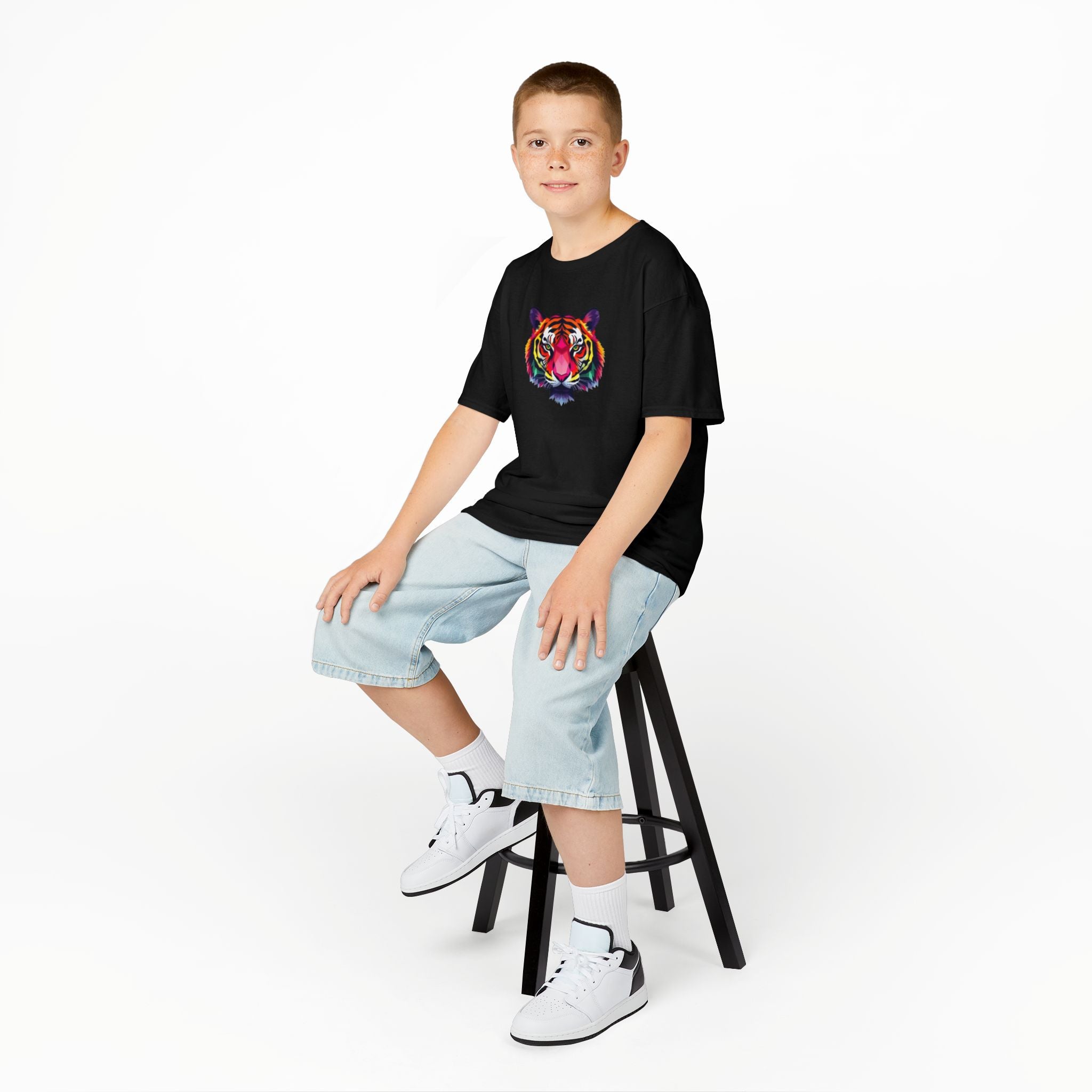 Camiseta de algodón grueso para niños con tigre fractal colorido
