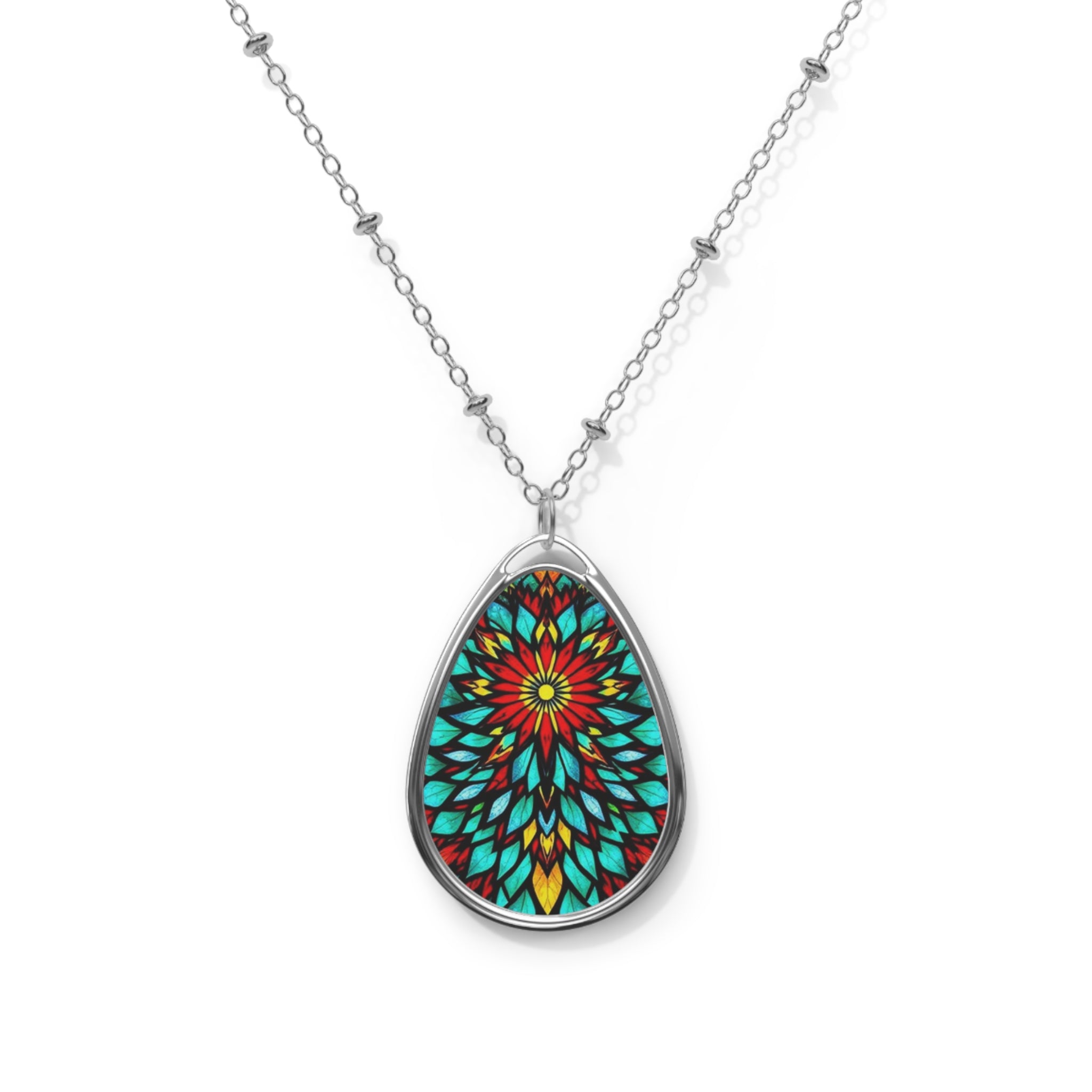Colorful Mandala Teardrop Pendant Necklace