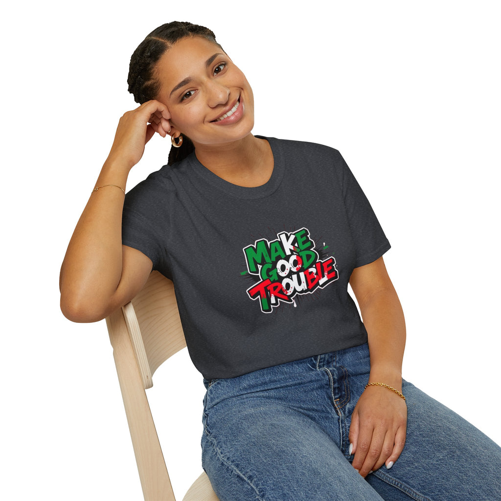 Camiseta unisex de estilo suave Make Good Trouble | Divertida camiseta gráfica para activistas y creadores de tendencias