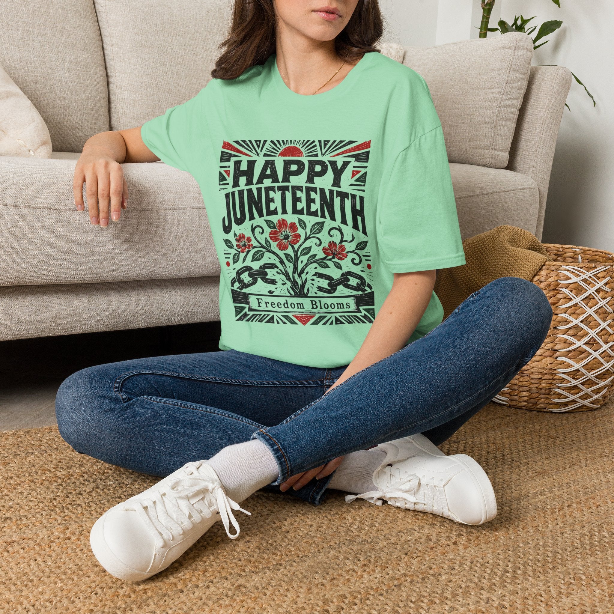 Juneteenth T-Shirt — "Happy Juneteenth" Floral Freedom Tee