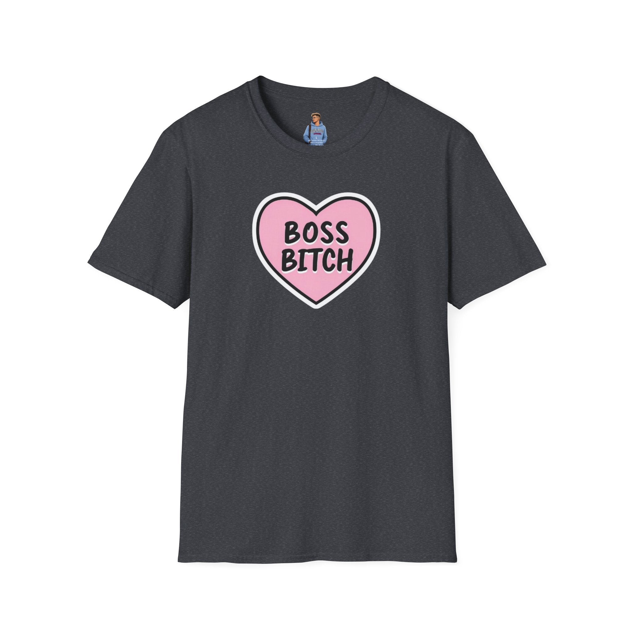 Camiseta unisex de estilo suave con diseño de corazón "Boss Bitch" - Camiseta divertida y llamativa
