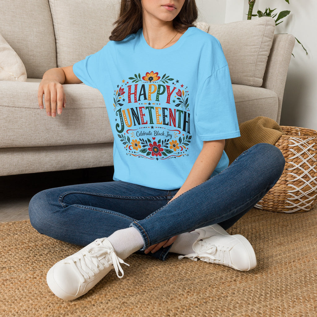 Juneteenth T-Shirt — "Happy Juneteenth" Floral Celebration Tee