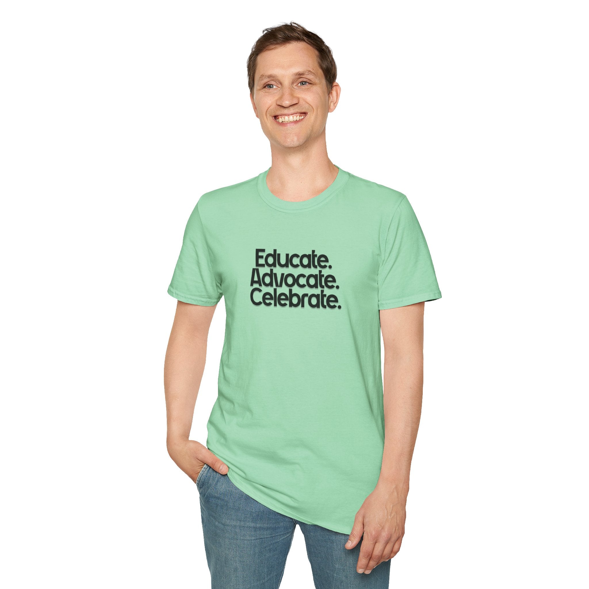Teacher Advocate T-Shirt - Subtle Pride Educate Advocate Celebrate Design