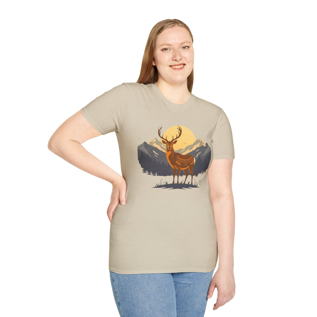 Mountain Sunset Deer Unisex Softstyle T-Shirt