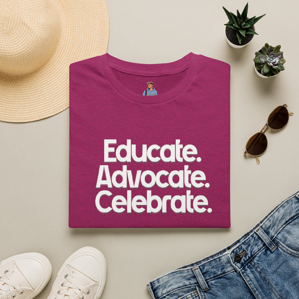 Educate. Advocate. Celebrate. Minimalist Pride T-Shirt