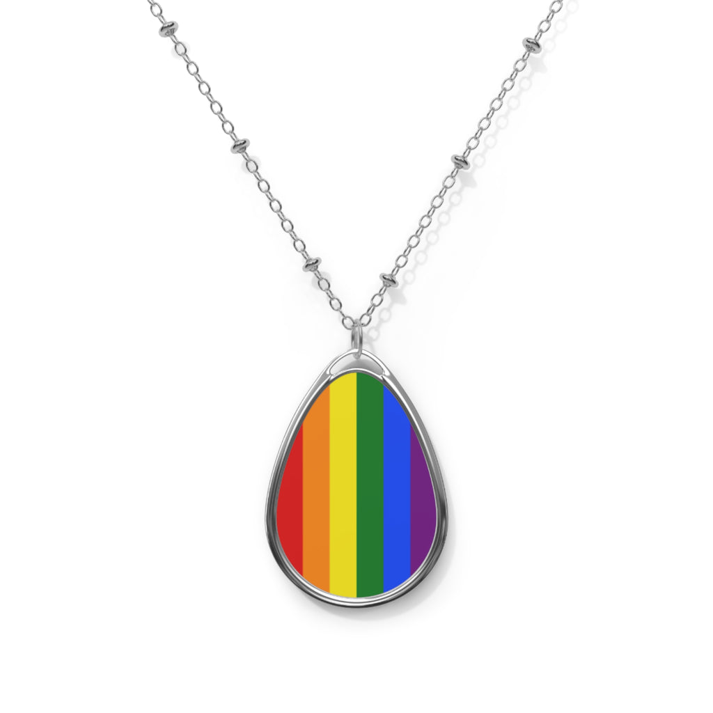 Rainbow Pride Oval Necklace - Stylish Silver Pendant for Inclusivity and Celebration - EqualiTees.Me