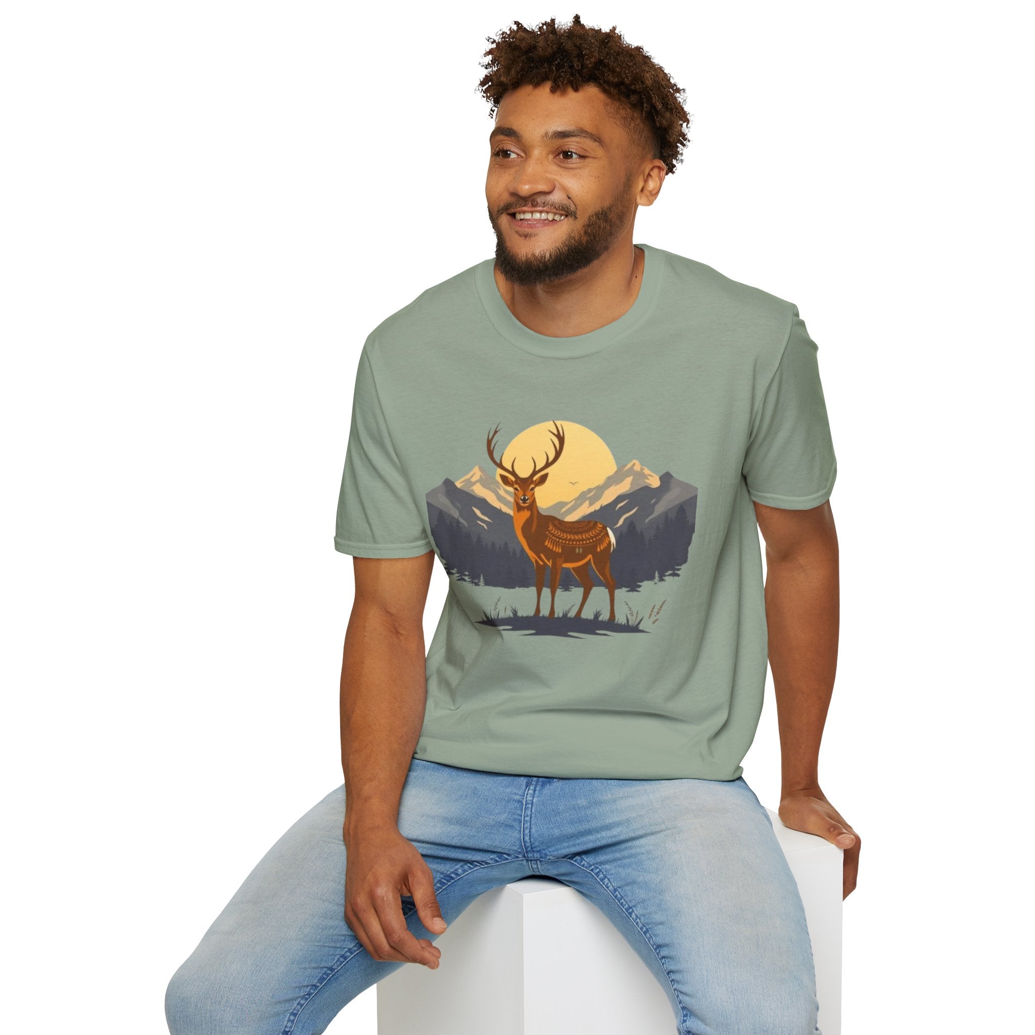 Mountain Sunset Deer Unisex Softstyle T-Shirt