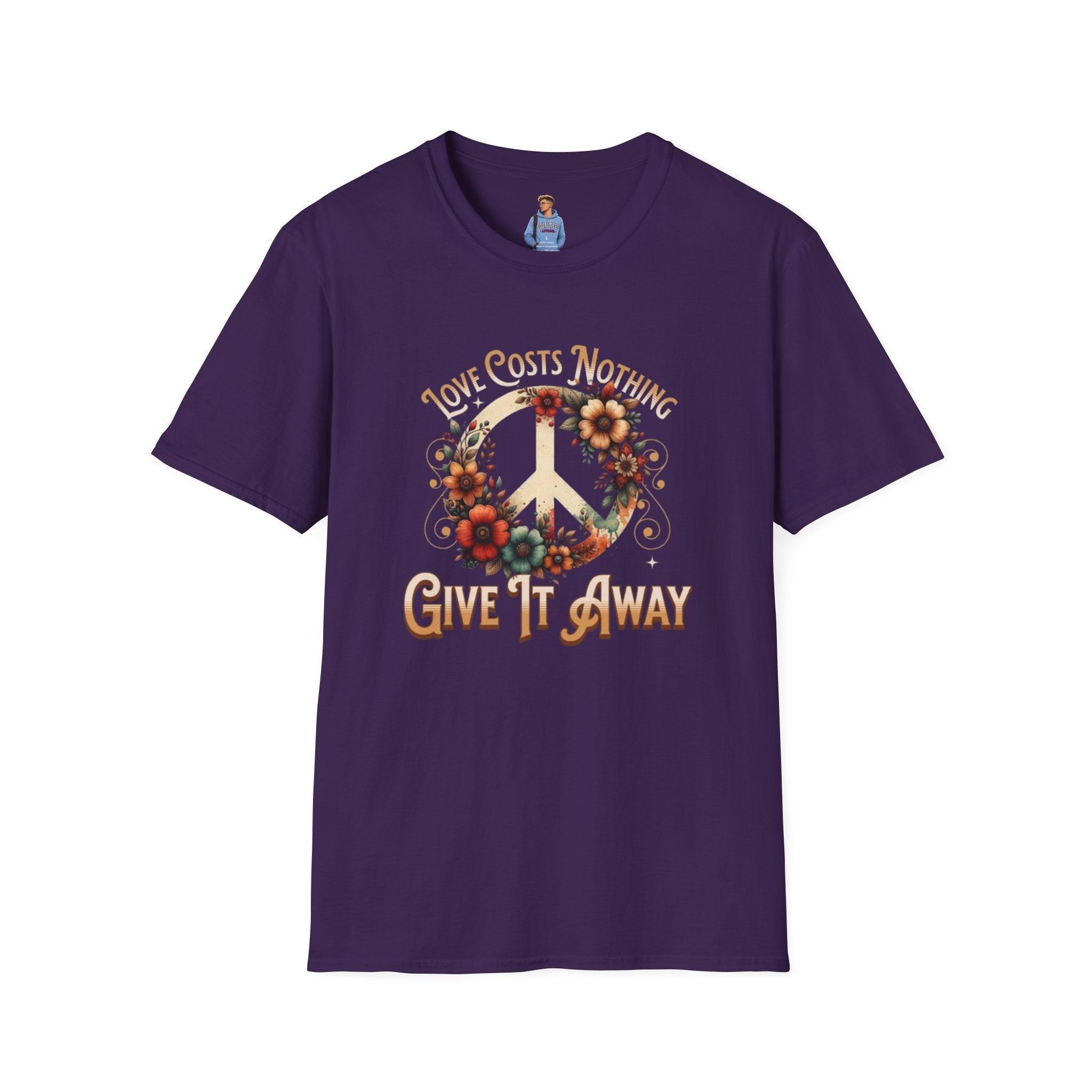 Unisex Softstyle T-Shirt - Love Costs Nothing, Give It Away Floral Peace Design