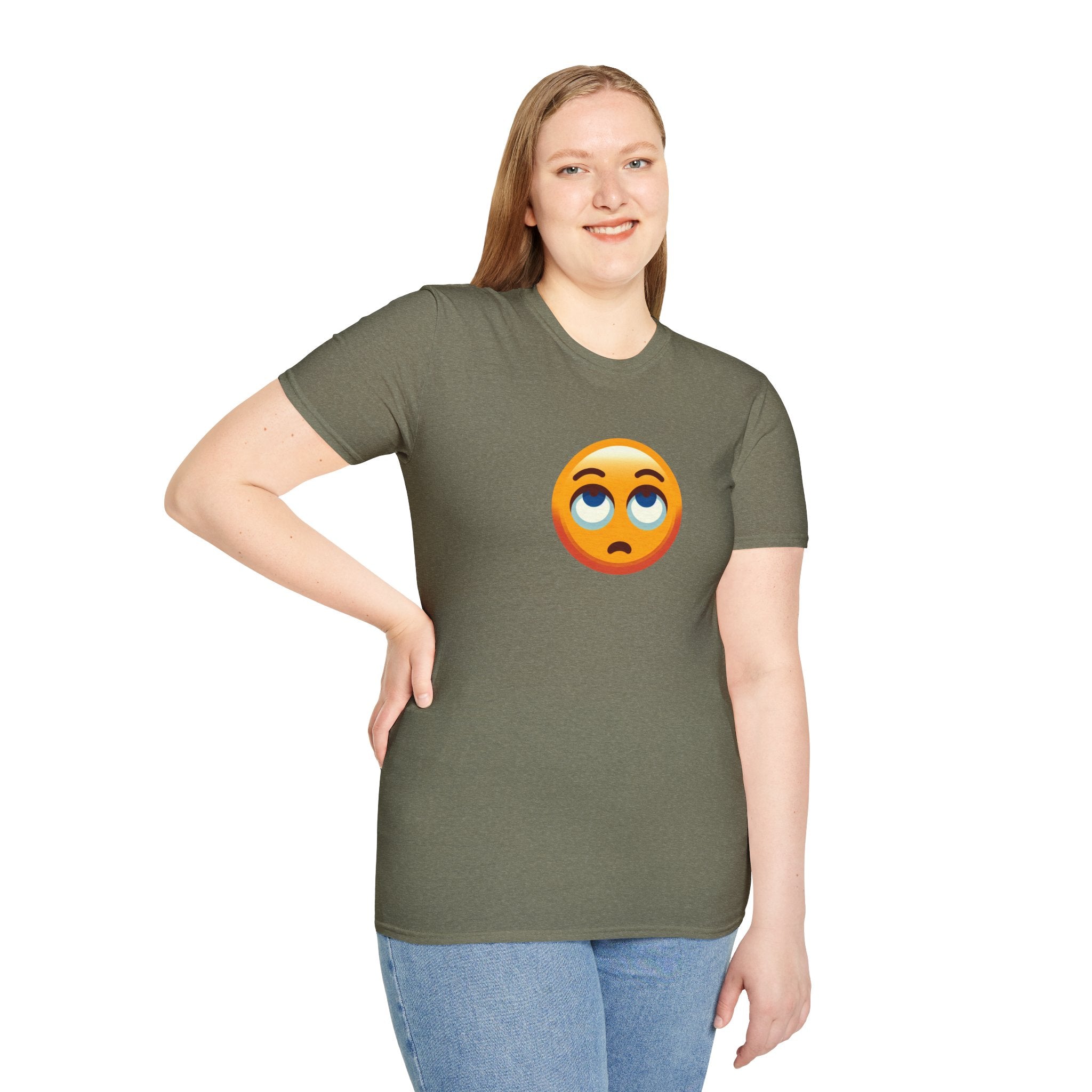 Camiseta unisex de estilo suave con emoji de ojos en blanco | Camiseta gráfica informal para el día a día