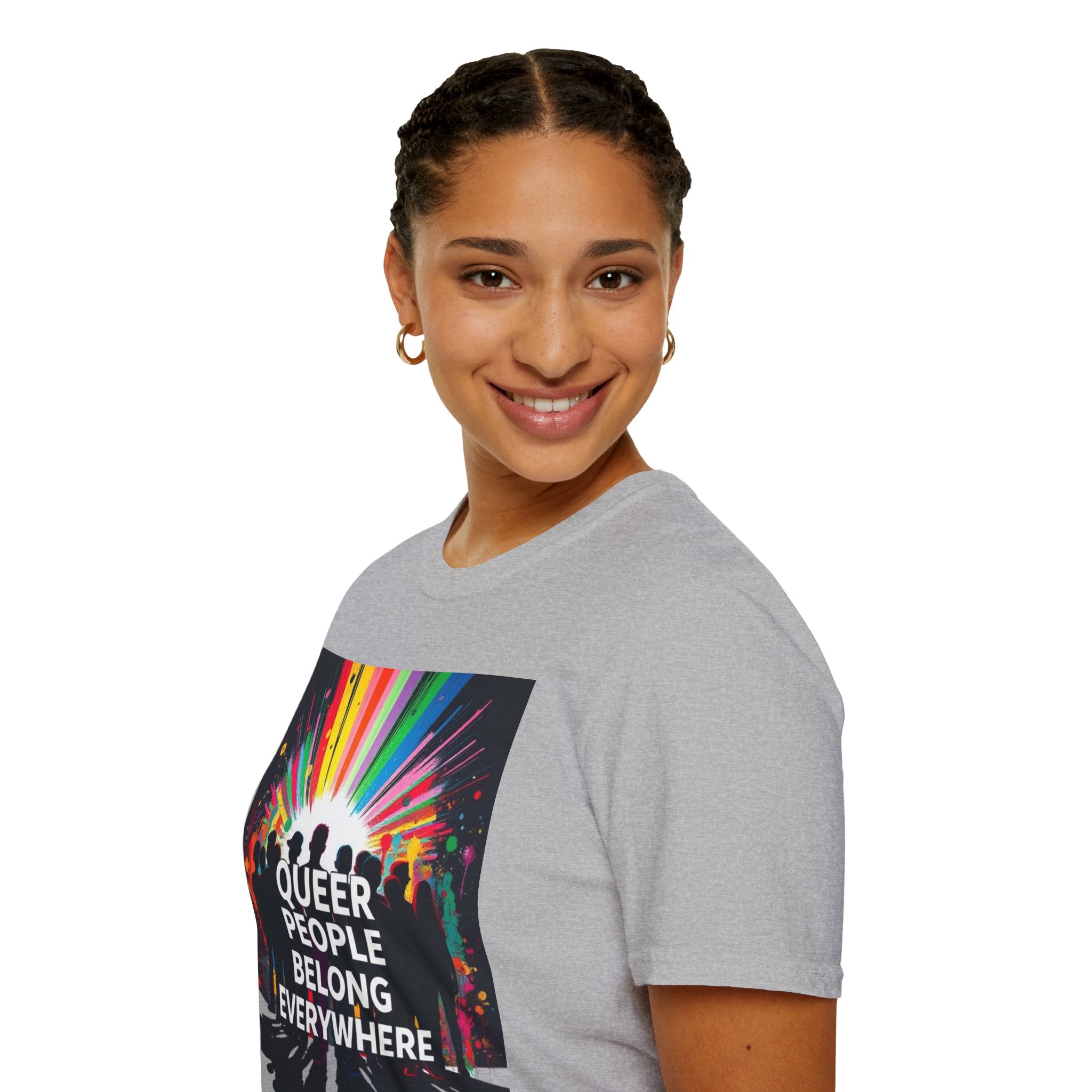 Unisex Softstyle T-Shirt - 'Queer People Belong Everywhere' Pride Graphic Tee