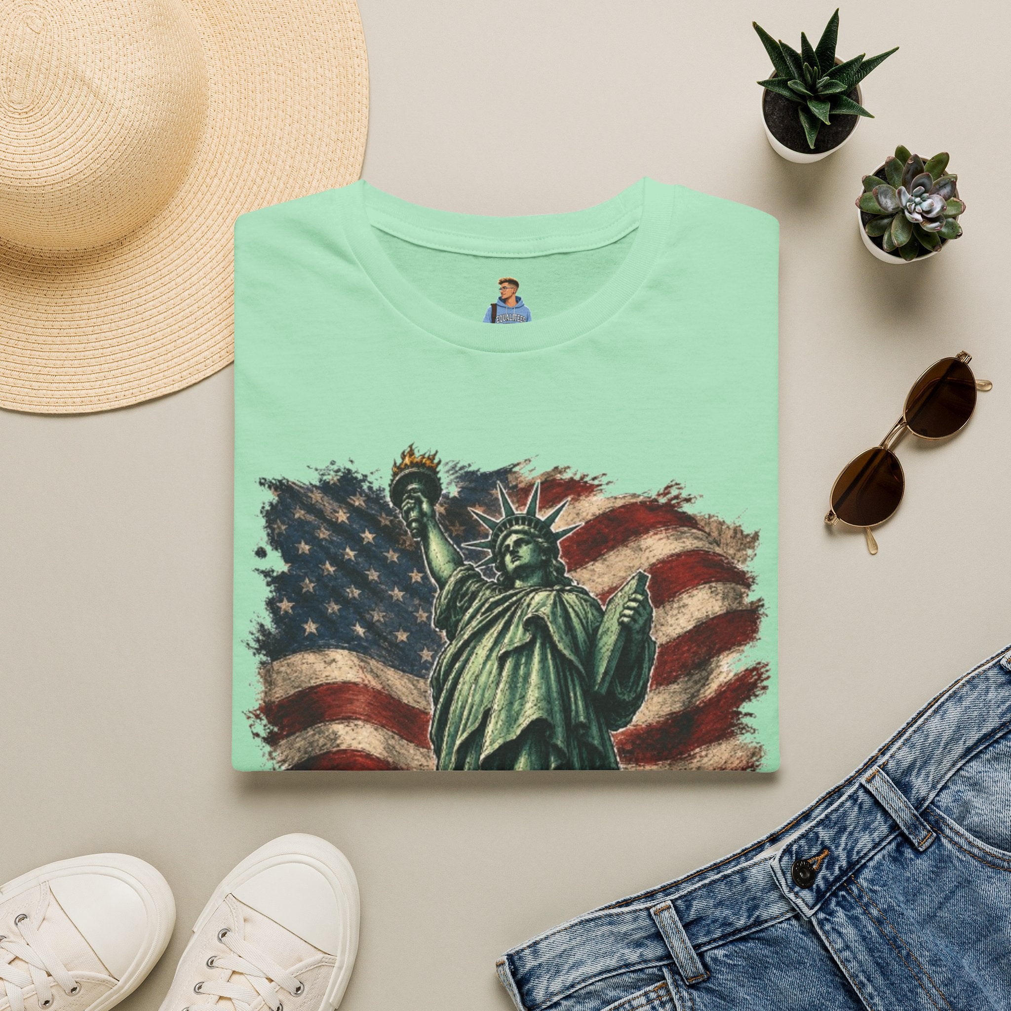 Statue of Liberty Stepping on MAGA American Flag T-Shirt — Patriotic USA Independence Day Tee