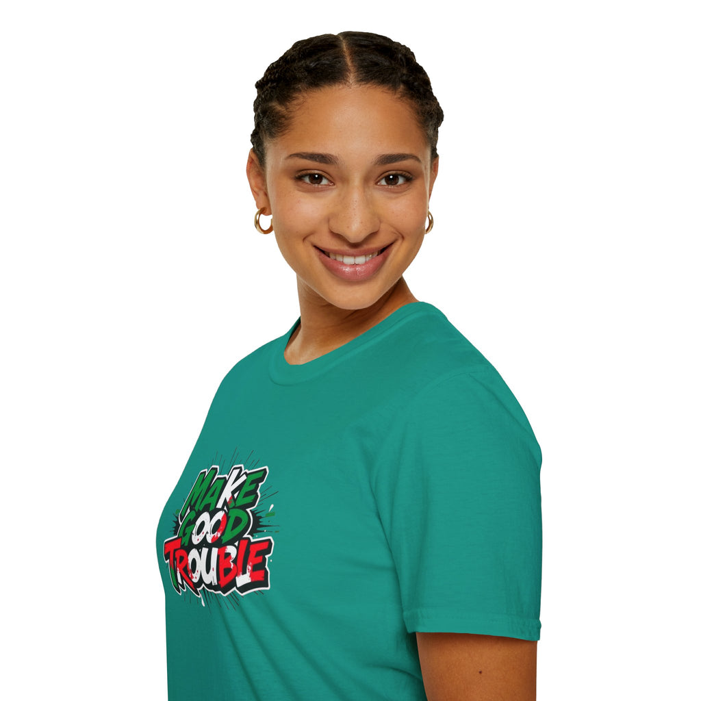 Camiseta unisex de estilo suave Make Good Trouble | Divertida camiseta gráfica para activistas y creadores de tendencias