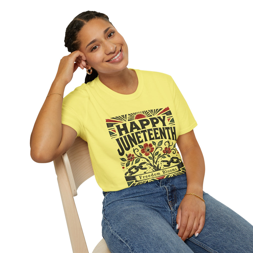 Juneteenth T-Shirt — "Happy Juneteenth" Floral Freedom Tee