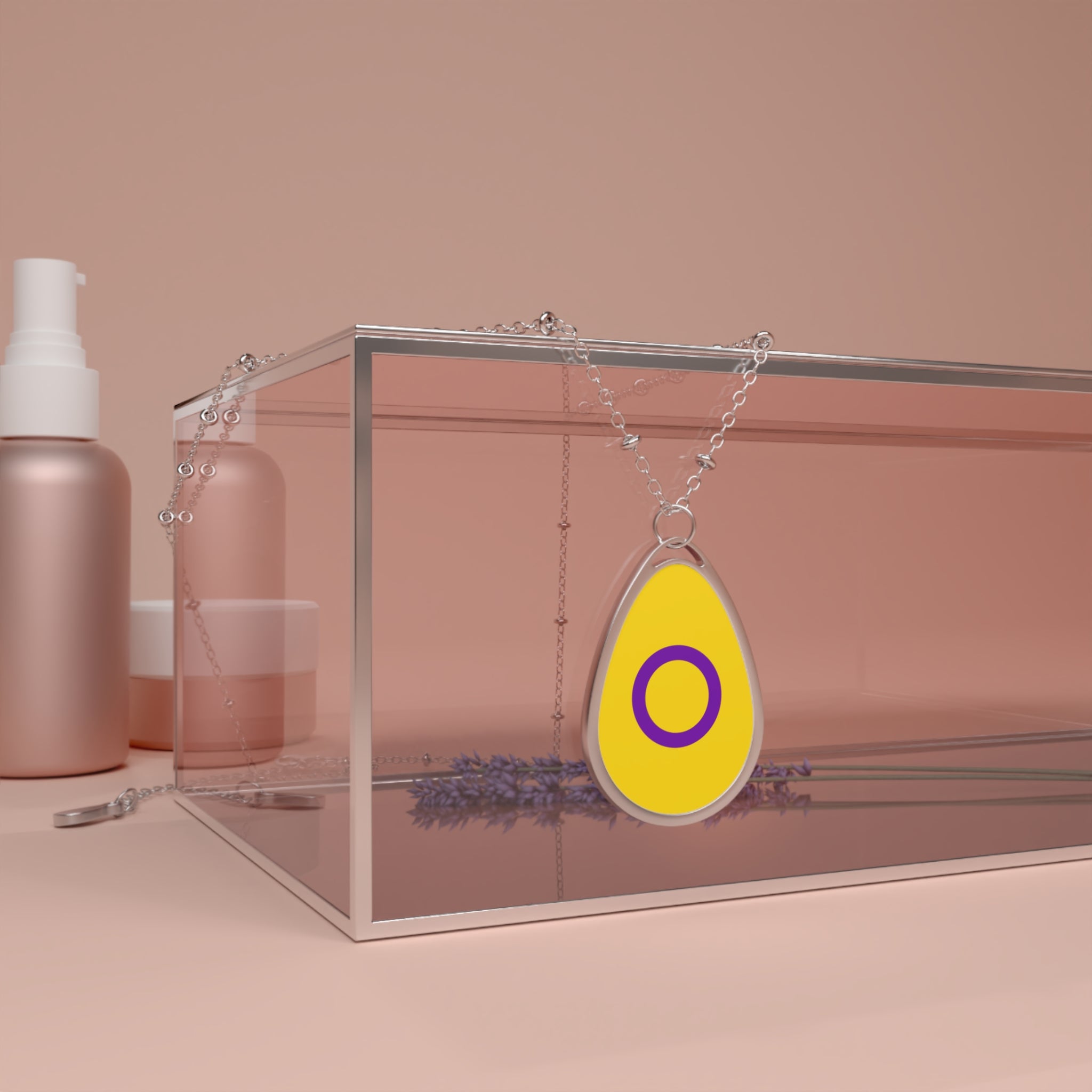 Intersex Pride Oval Necklace - Stylish Silver Pendant for Inclusivity and Celebration - EqualiTees.Me