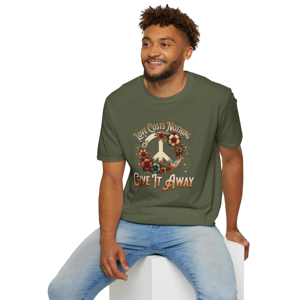 Unisex Softstyle T-Shirt - Love Costs Nothing, Give It Away Floral Peace Design