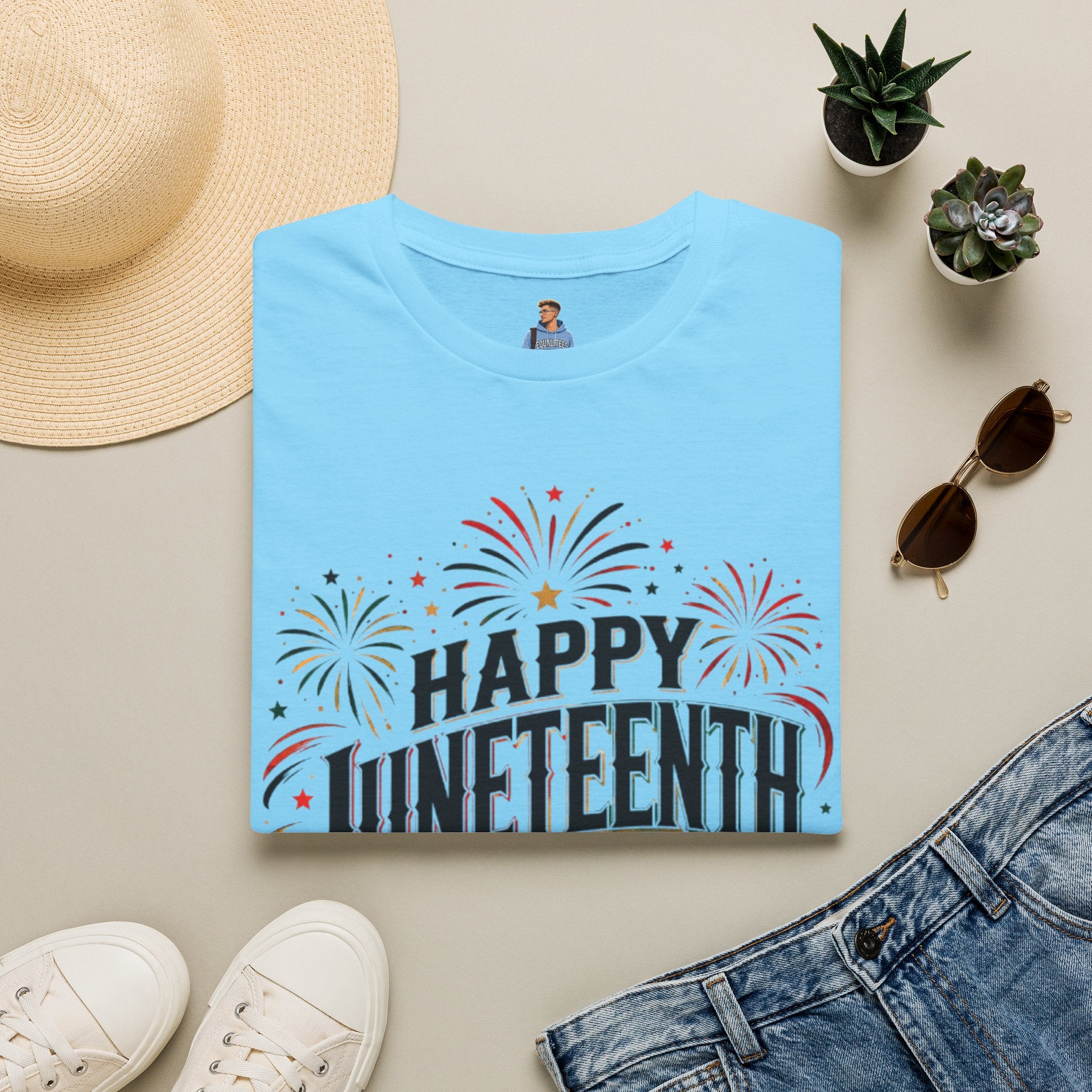 Juneteenth T-Shirt - "Happy Juneteenth" Fireworks Celebration Tee