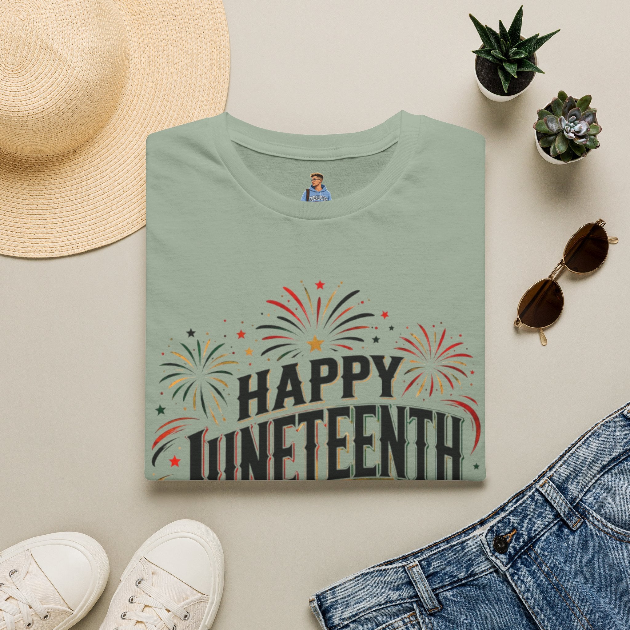 Juneteenth T-Shirt - "Happy Juneteenth" Fireworks Celebration Tee