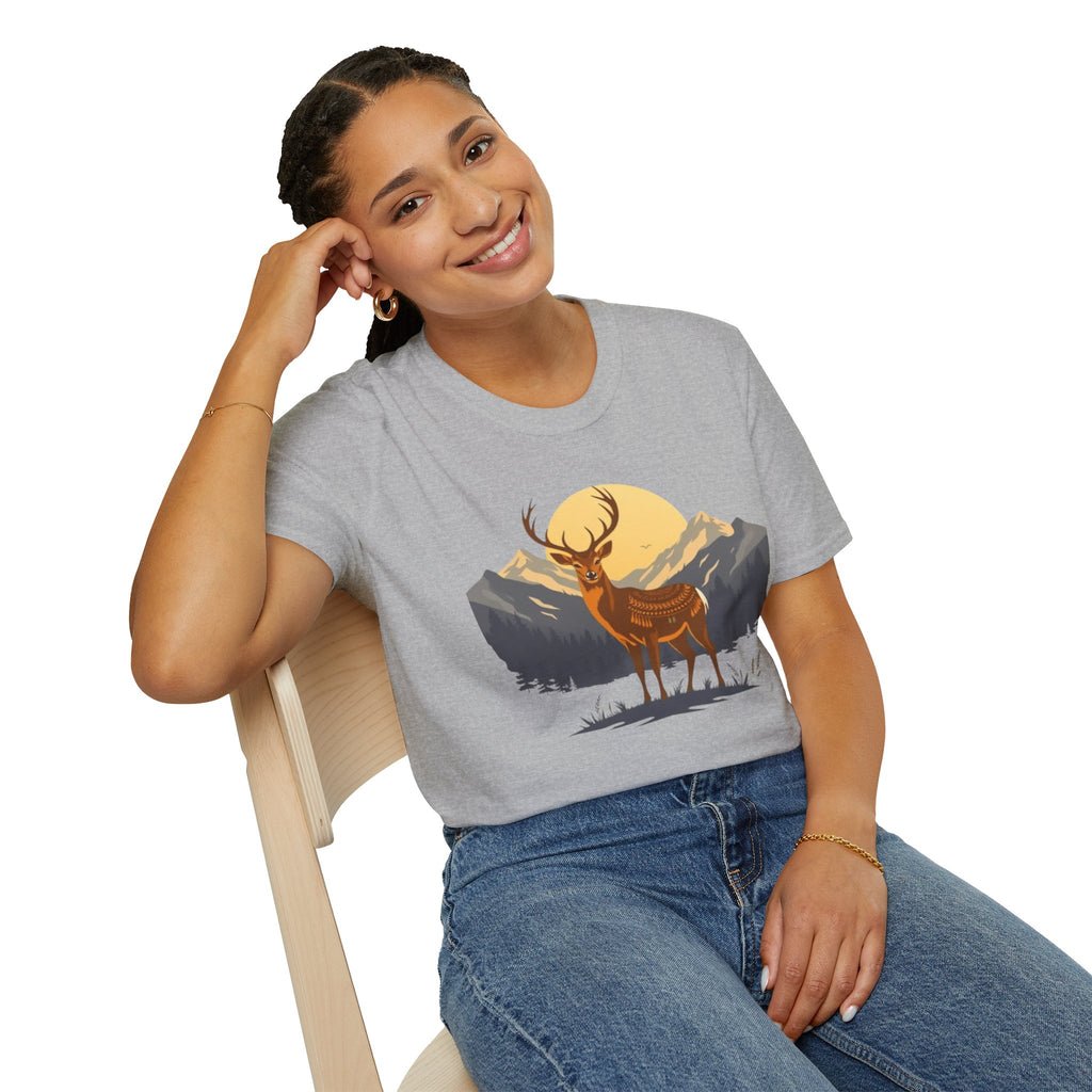 Mountain Sunset Deer Unisex Softstyle T-Shirt