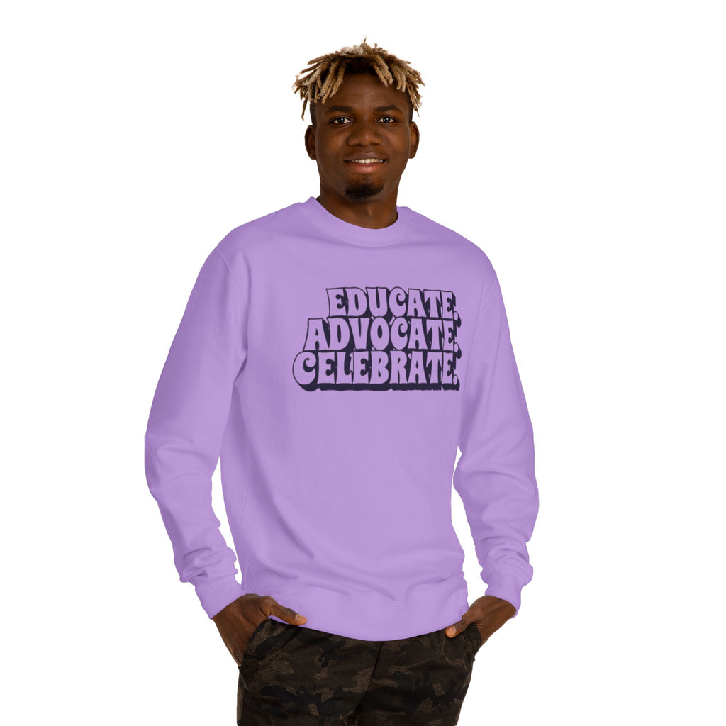 Sudadera unisex de cuello redondo "Educar, defender y celebrar" - Empowerment Apparel