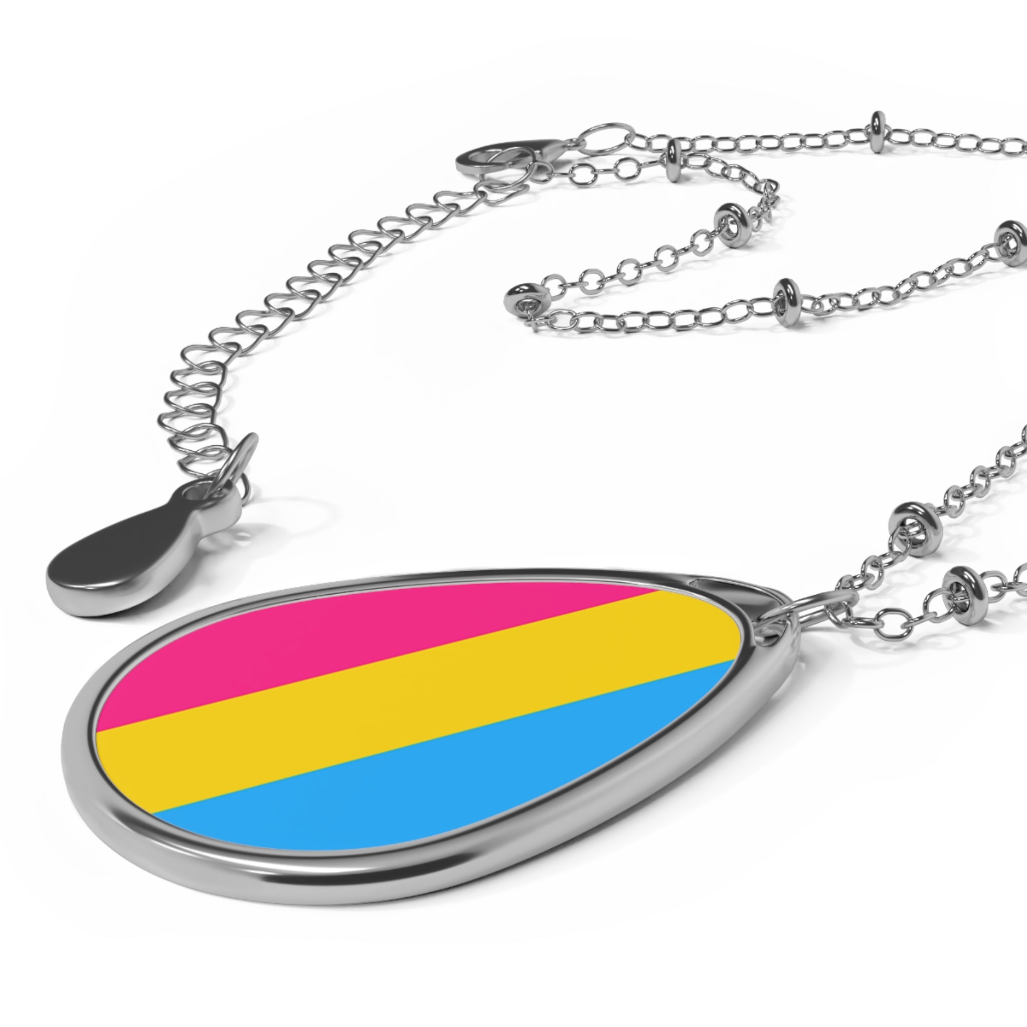 Pansexual Pride Oval Necklace - Stylish Silver Pendant for Inclusivity and Celebration - EqualiTees.Me
