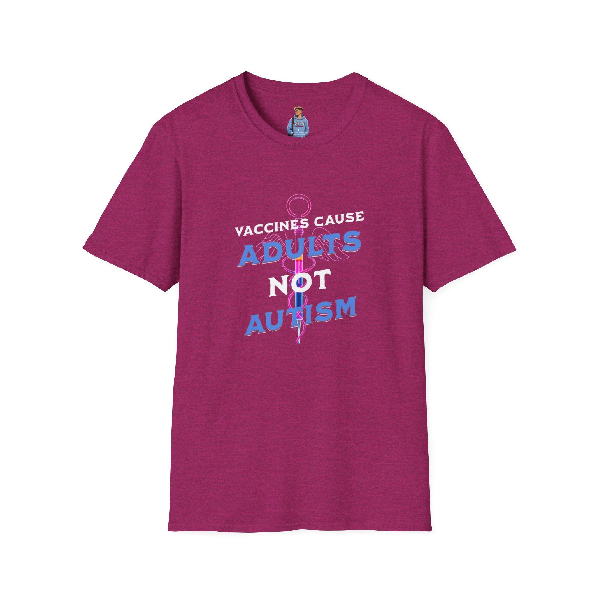Camiseta unisex de estilo suave con la frase "Las vacunas son la causa de los adultos, no del autismo"
