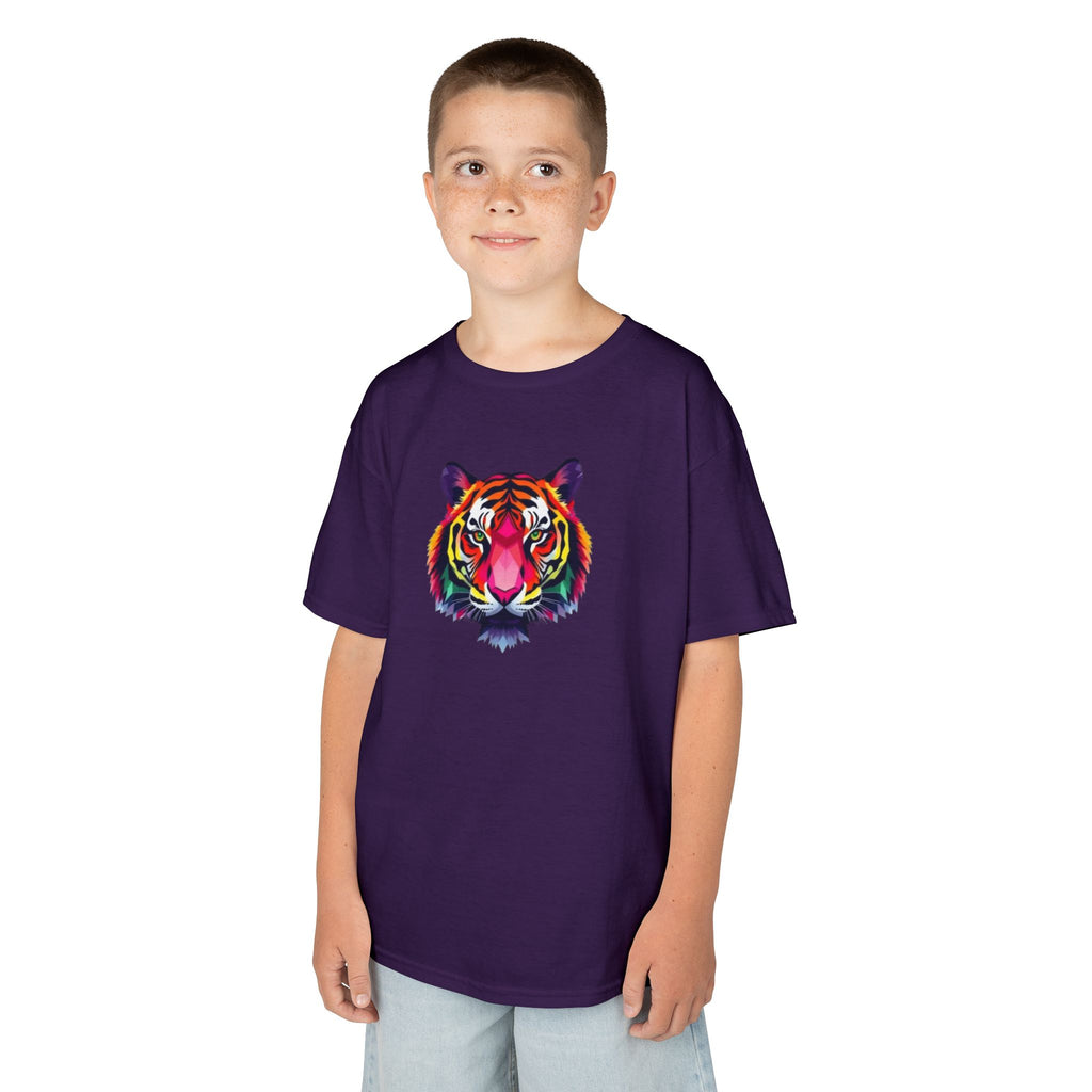 Camiseta de algodón grueso para niños con tigre fractal colorido
