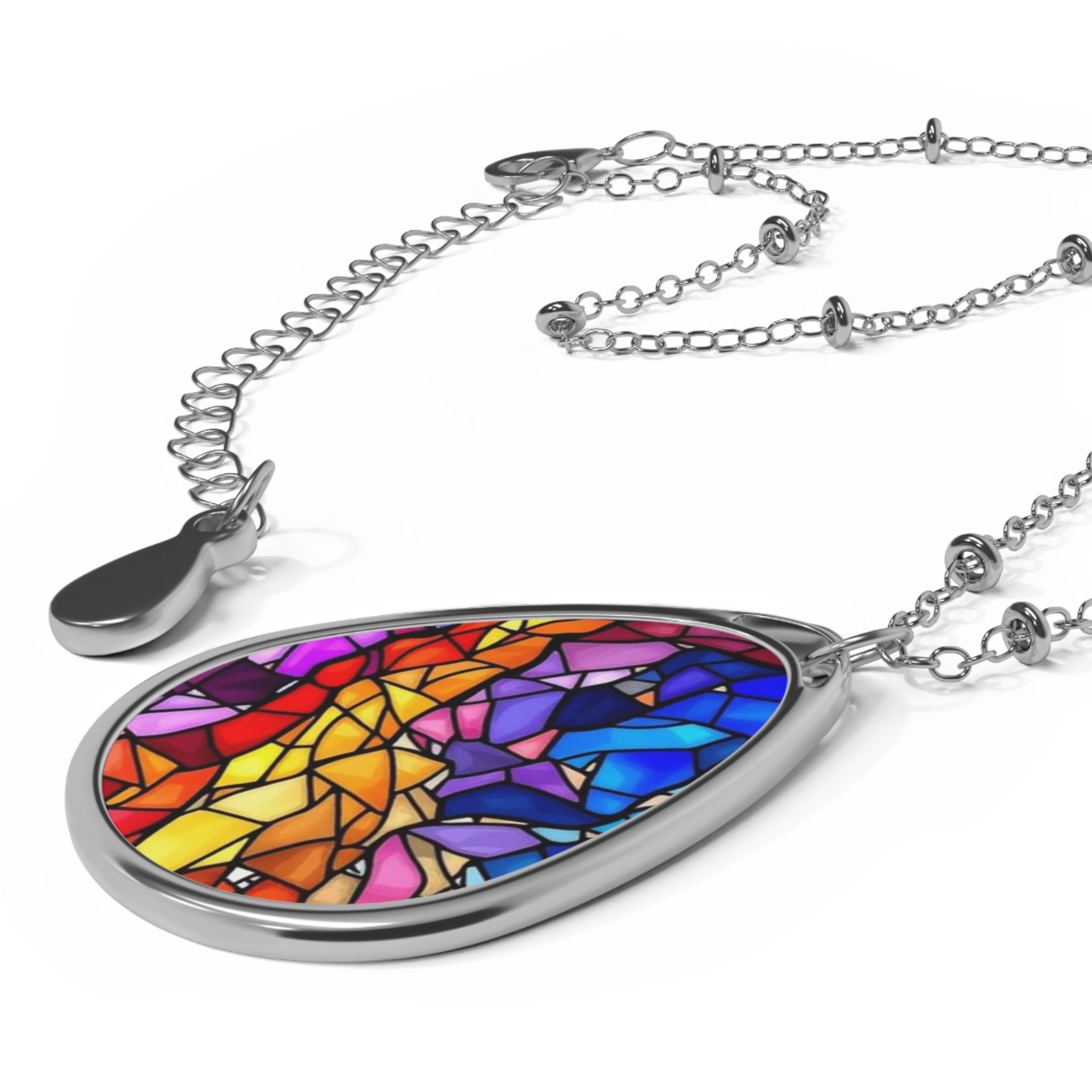 Stained Glass Mosaic Teardrop Pendant Necklace